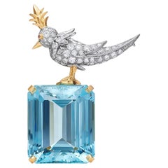 Tiffany & Co. Schlumberger Bird on a Rock Brooch Platinum 18k Yellow Gold