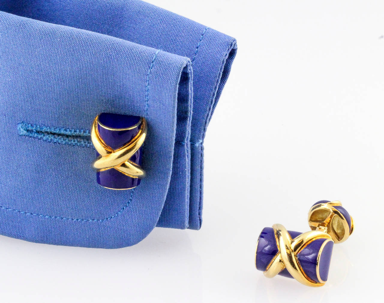 Men's Tiffany & Co. Schlumberger Blue Enamel and Gold Log Cufflinks