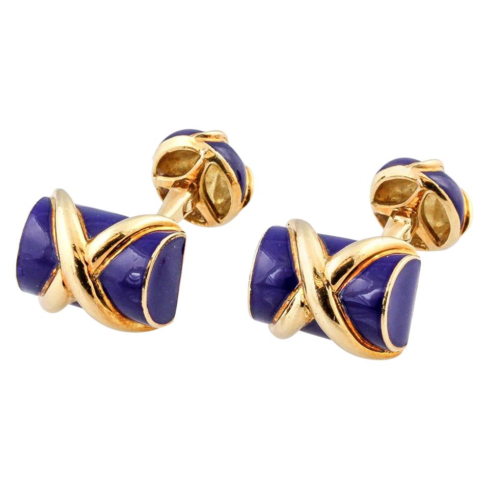Tiffany & Co. Schlumberger Blue Enamel and Gold Log Cufflinks