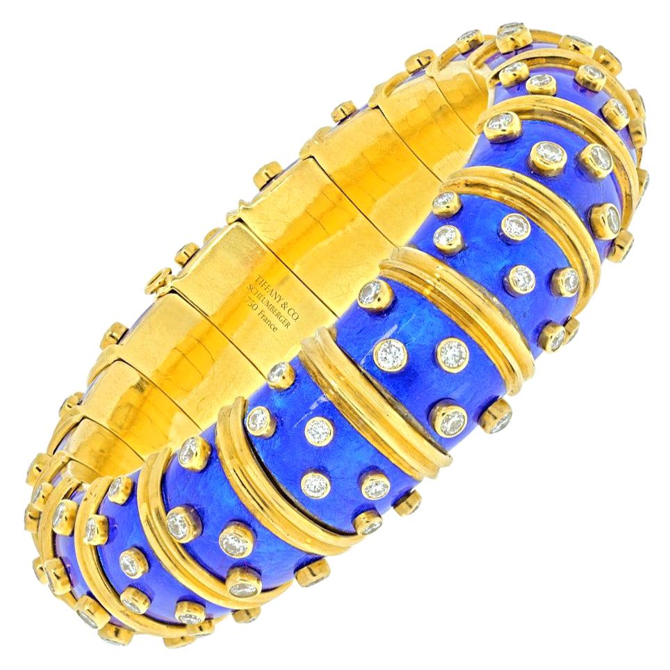 Tiffany & Co. Schlumberger Blue Enamel Diamond Bracelet