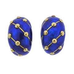 Tiffany & Co. Schlumberger Blue Enamel Gold Banana Earrings