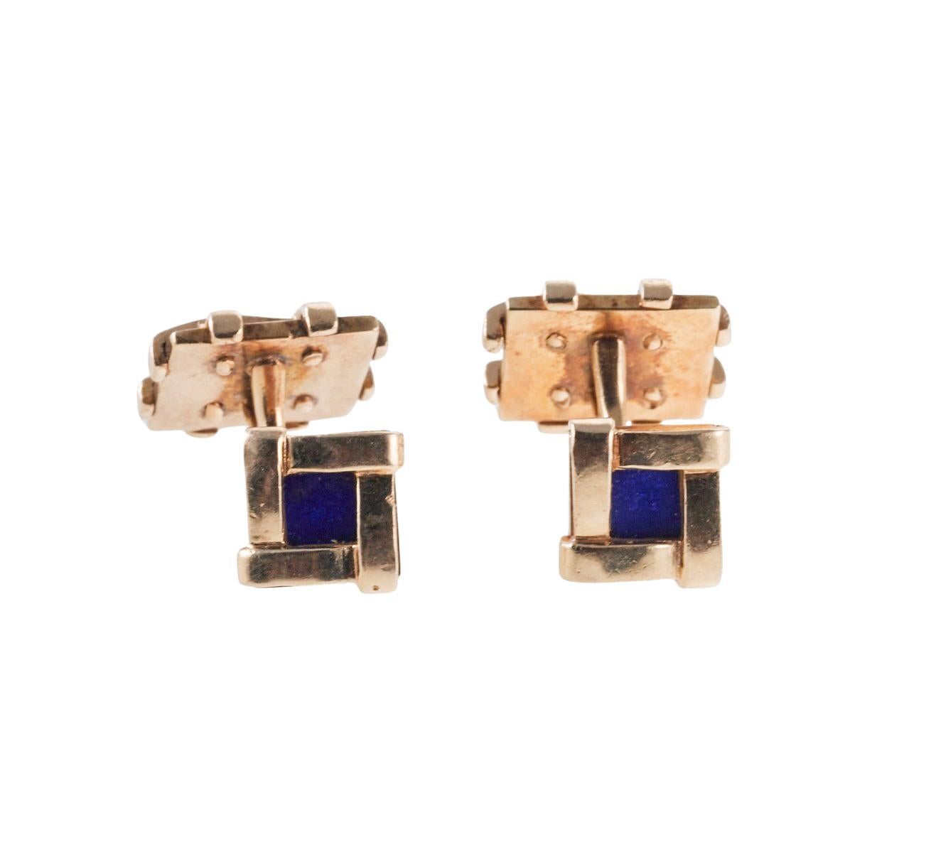 Men's Tiffany & Co Schlumberger  Blue Enamel Gold Woven Basket Weave Cufflinks For Sale