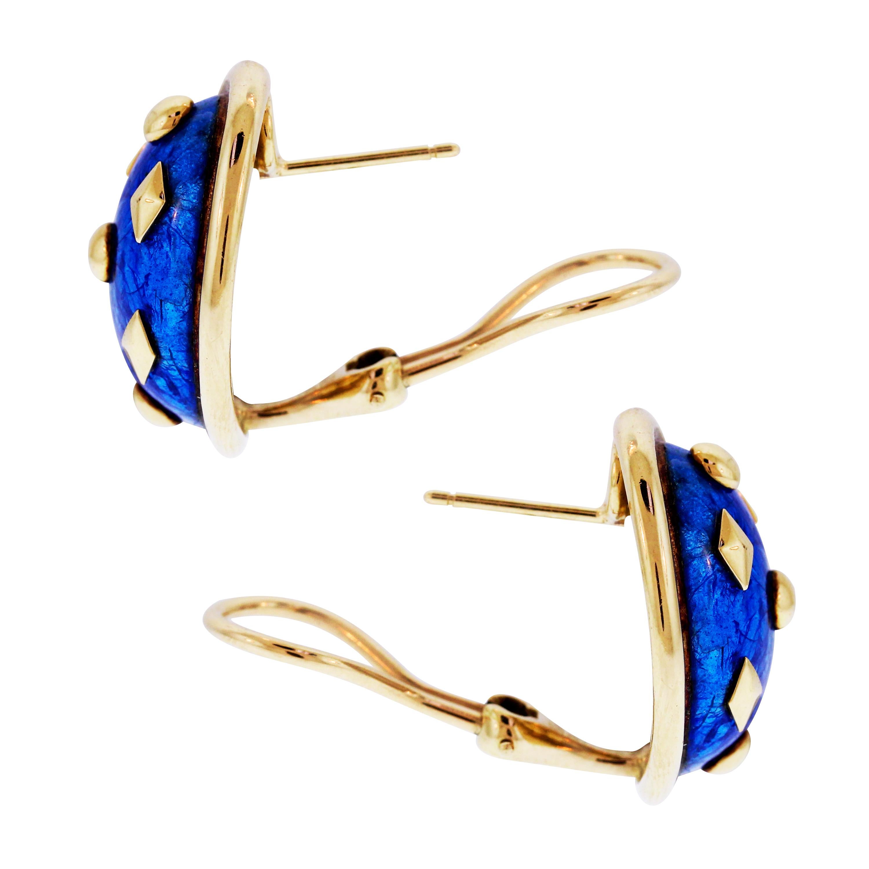 IF YOU ARE REALLY INTERESTED, CONTACT US WITH ANY REASONABLE OFFER. WE WILL TRY OUR BEST TO MAKE YOU HAPPY!

Tiffany & Co. Schlumberger 18K Yellow Gold earrings with Blue Enamel 

Created by Jean Schlumberger for Tiffany & Co

Beautifully done in