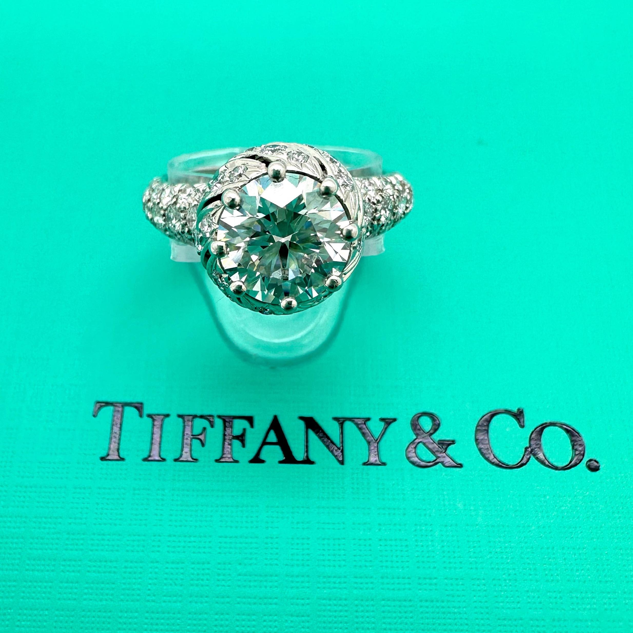 Tiffany & Co Schlumberger BUDS Round Diamond 1.68 cts G VS1 Engagement Ring Plat For Sale 9