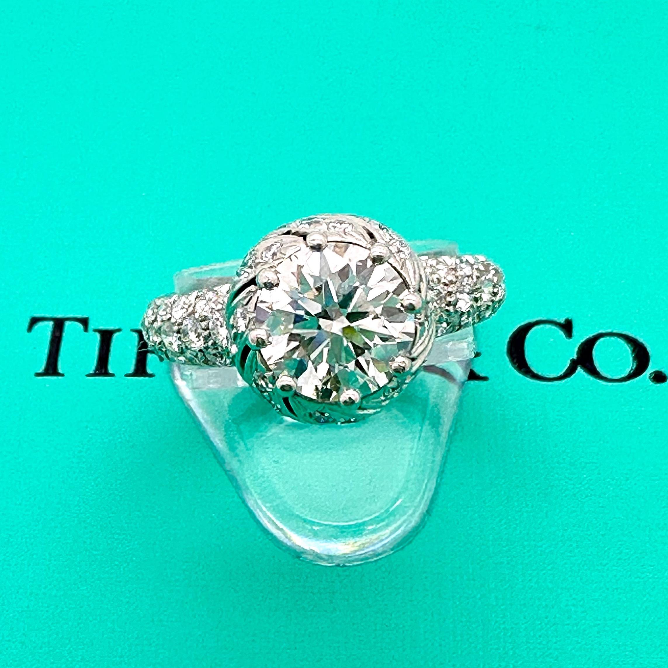 Tiffany & Co Schlumberger BUDS Round Diamond 1.68 cts G VS1 Engagement Ring Plat For Sale 11