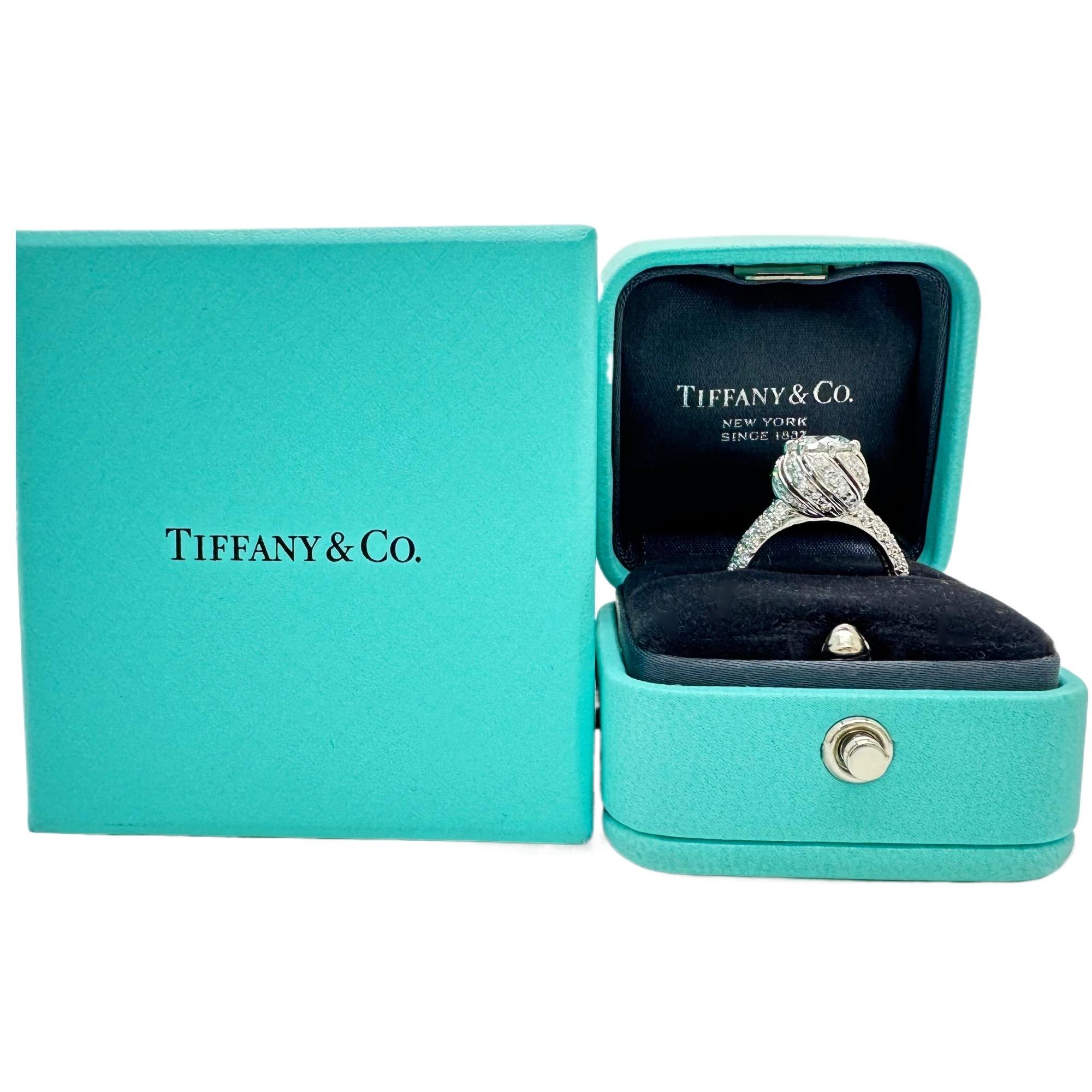 Women's Tiffany & Co Schlumberger BUDS Round Diamond 1.68 cts G VS1 Engagement Ring Plat For Sale