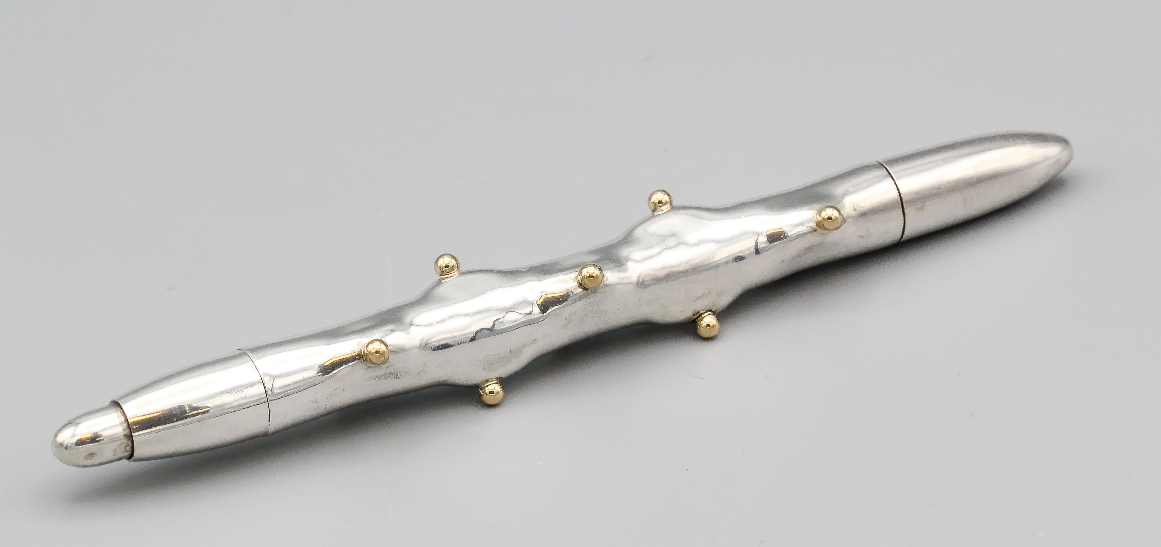 Tiffany & Co. Schlumberger Cactus Silver 18k Gold Ballpoint Pen In Good Condition In New York City, NY