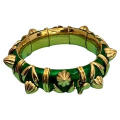 Tiffany & Co. Schlumberger Cone Losange Green Enamel Bangle Bracelet  138 gm 18K