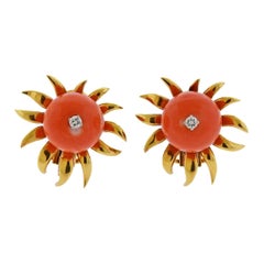 Tiffany & Co. Schlumberger Coral Diamond Gold Earrings