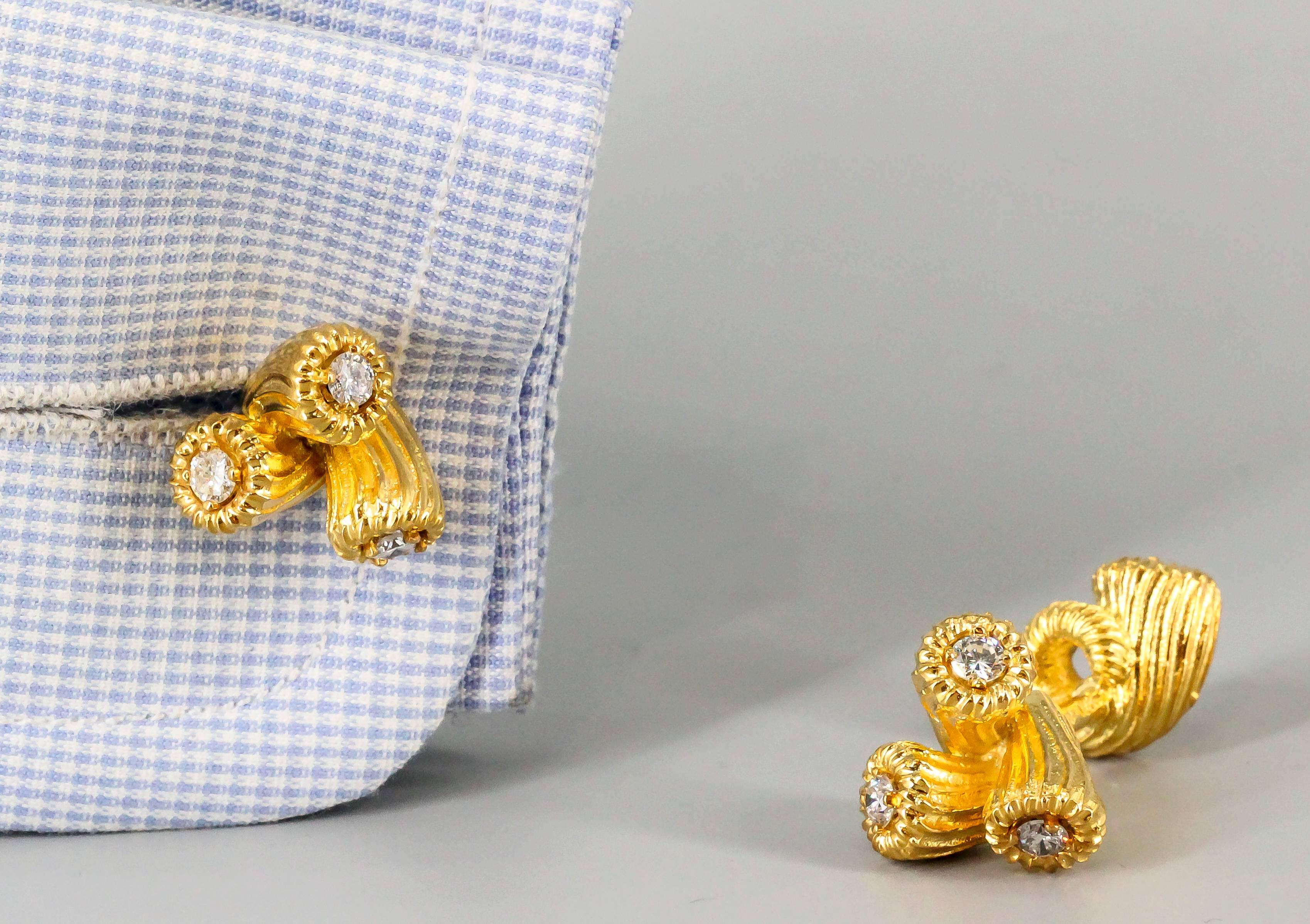Boutons de manchette en diamant fin et or jaune 18 carats de la collection 
