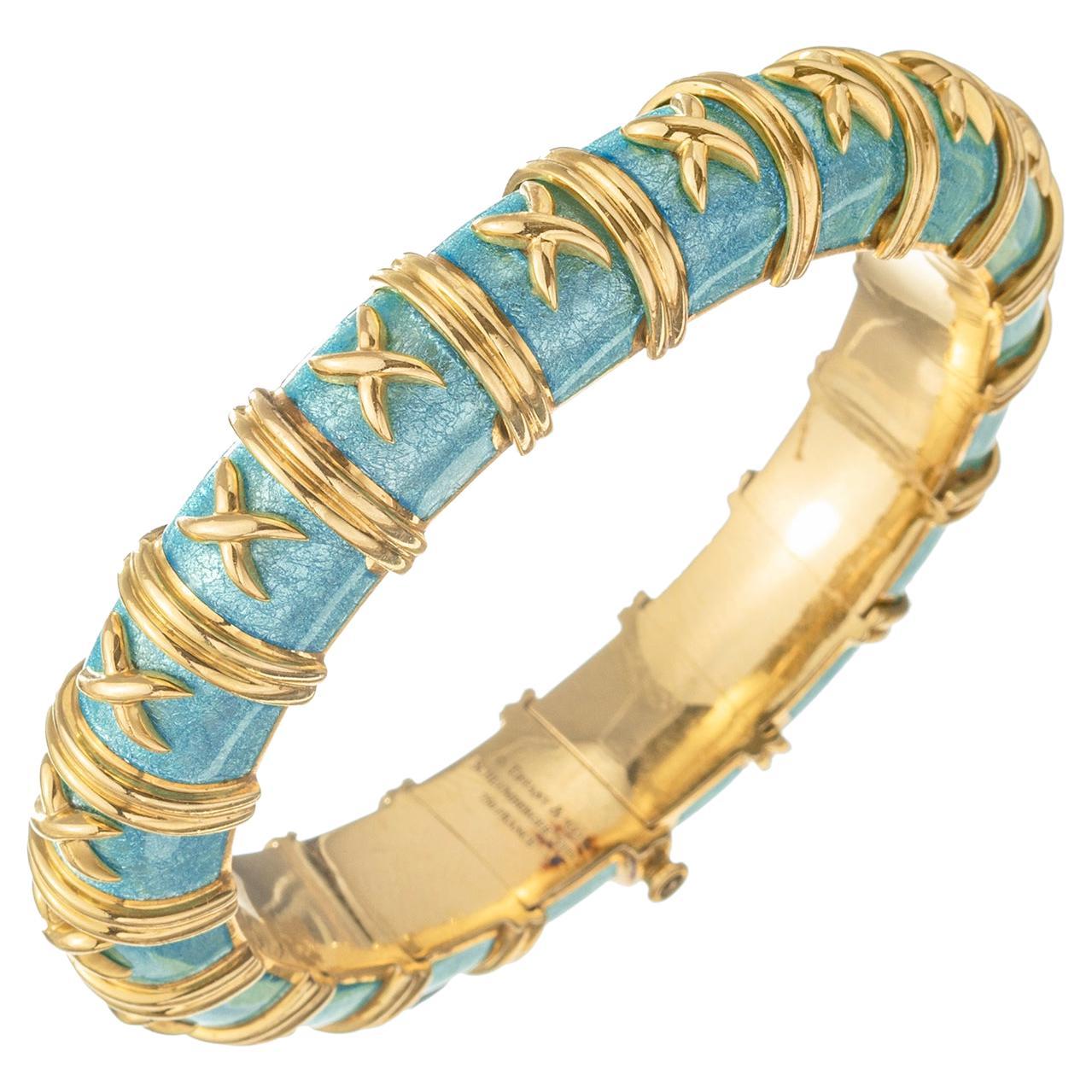Tiffany & Co. Schlumberger Croisillon Azure Blue Enamel Bracelet