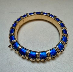 Tiffany & Co. Schlumberger Croisillon BLUE Paillonne Enamel Bangle Bracelet