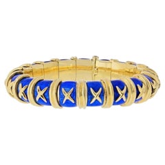 Tiffany & Co. Schlumberger Croisillon BLUE Paillonne Enamel Bangle Bracelet