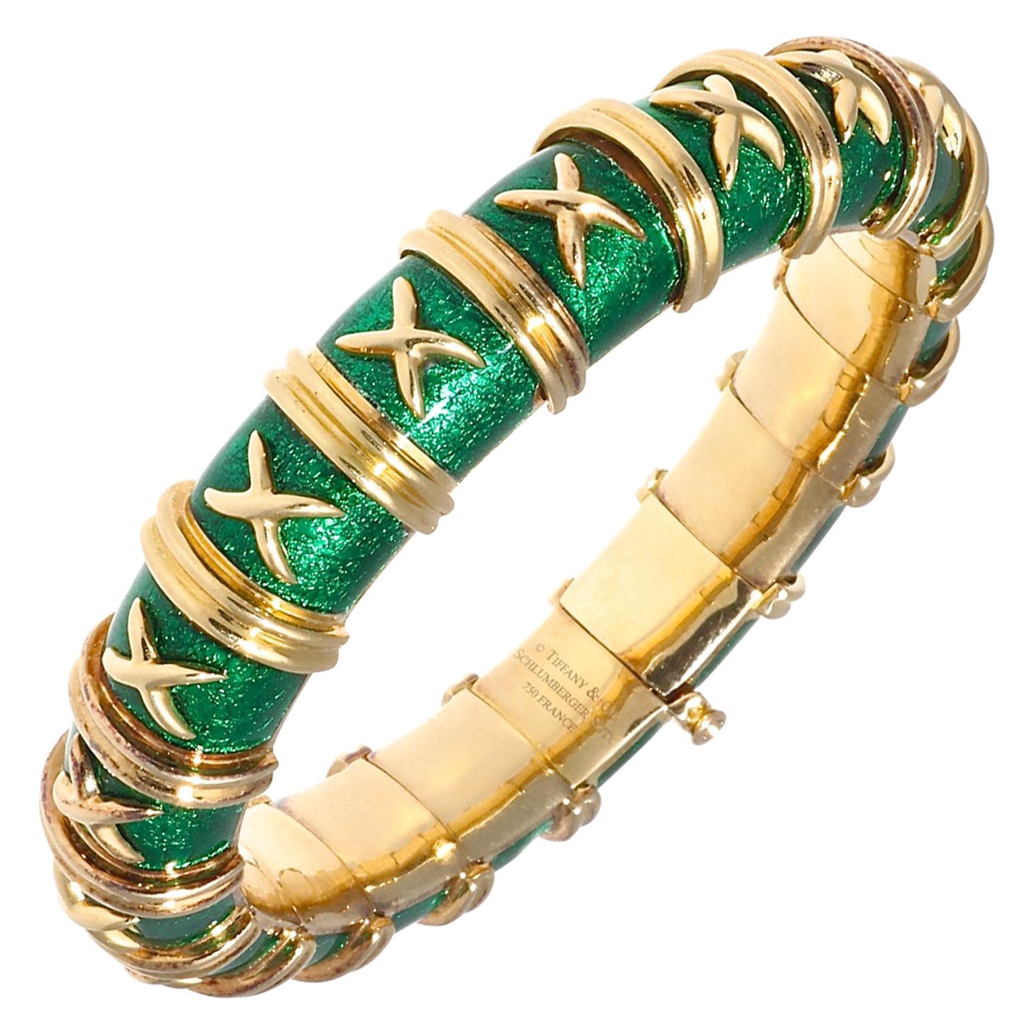 Tiffany & Co. Schlumberger Croisillon Green Enamel 18 Karat Bracelet