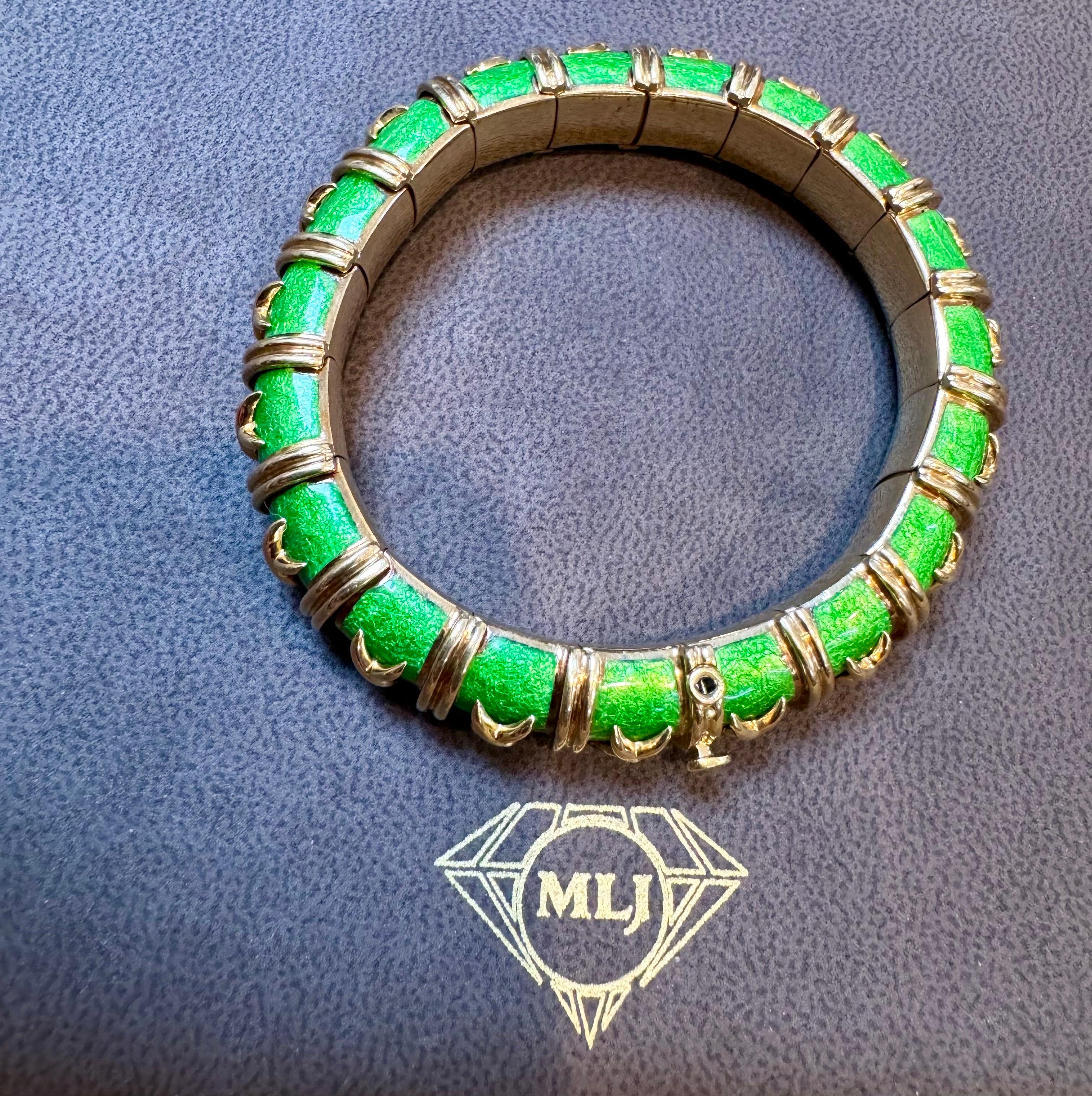 Tiffany & Co. Schlumberger Croisillon Green Paillonne Enamel Bangle Bracelet For Sale 4