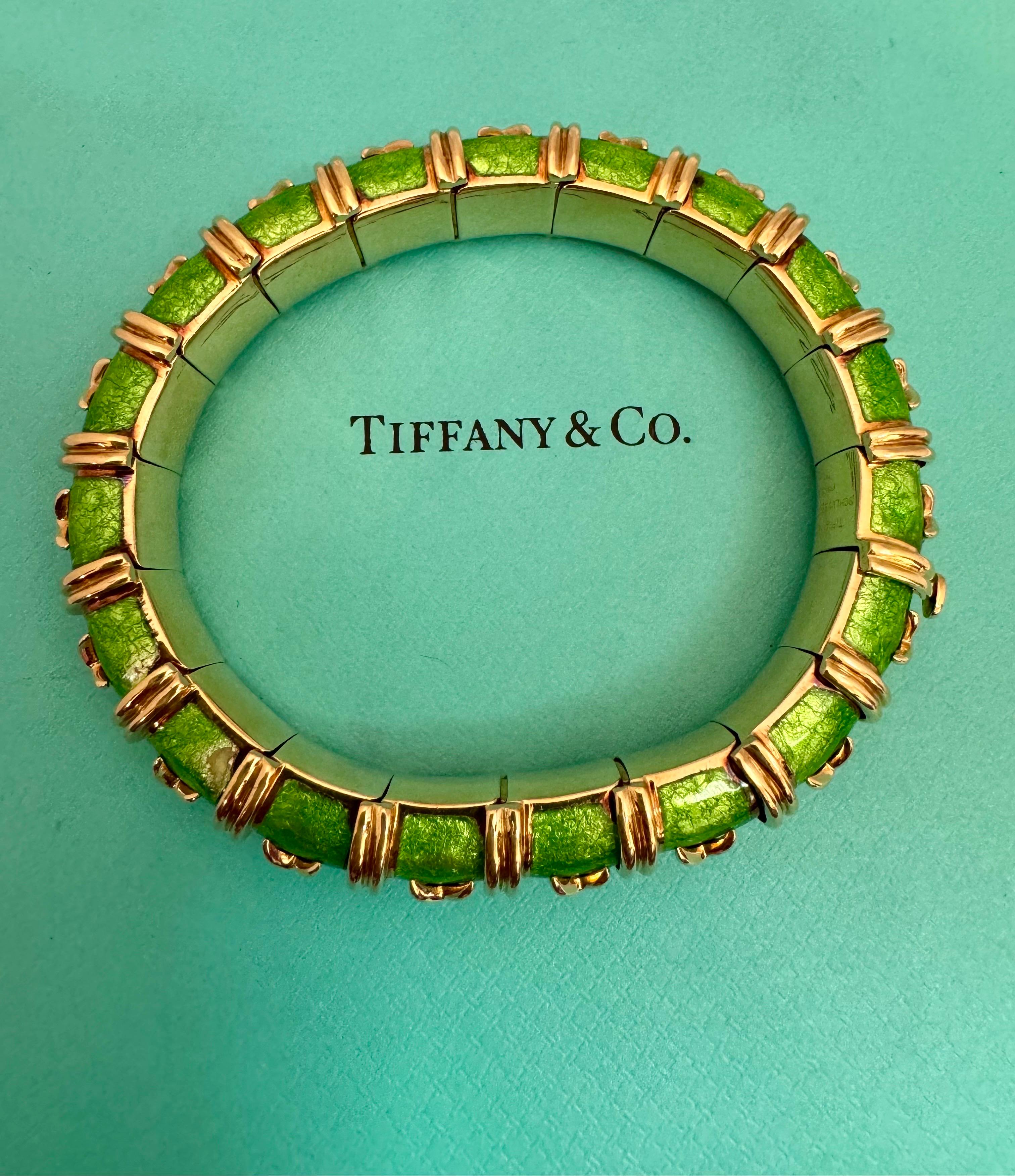 Tiffany & Co. Schlumberger Croisillon Green Paillonne Enamel Bangle Bracelet For Sale 7