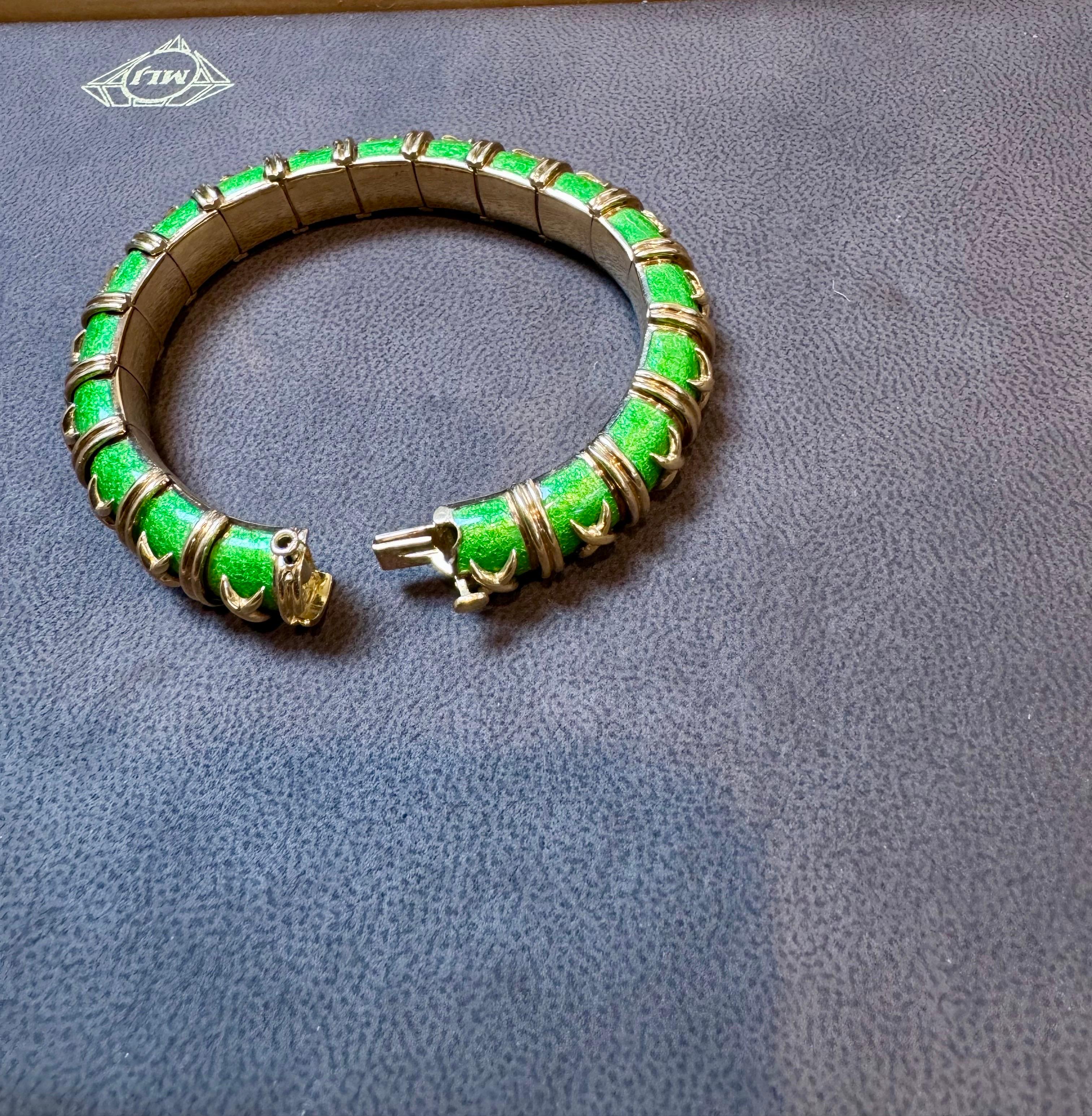 Tiffany & Co. Schlumberger Croisillon Green Paillonne Enamel Bangle Bracelet For Sale 9