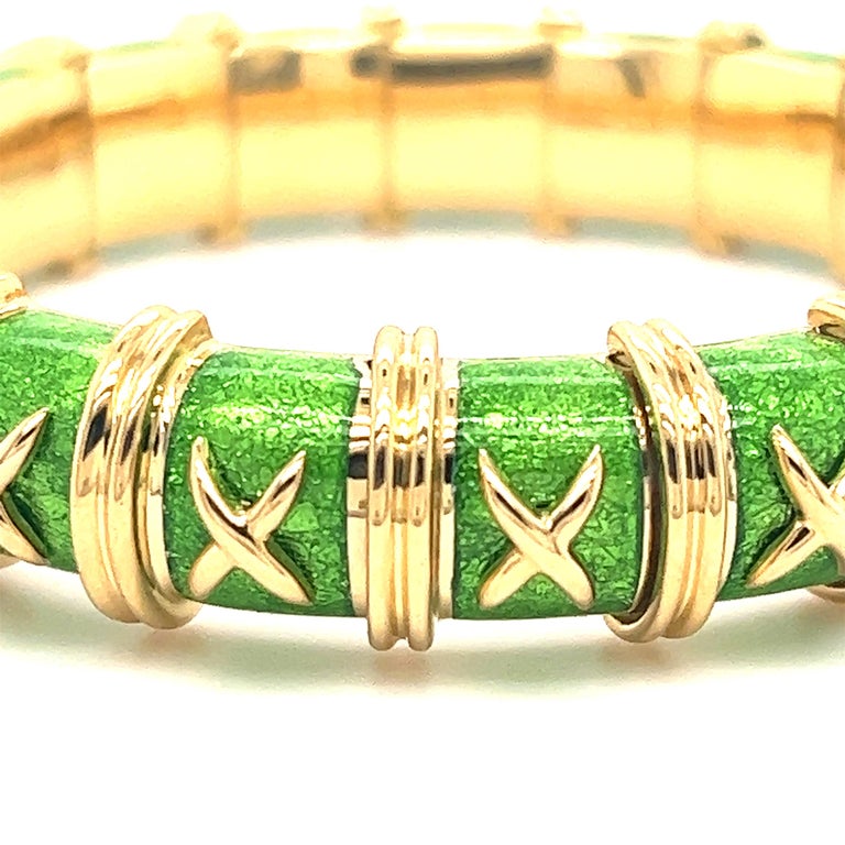 Tiffany and Co. Schlumberger Croisillon Green Paillonne Enamel Bangle ...