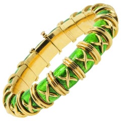 Vintage Tiffany & Co. Schlumberger Croisillon Green Paillonne Enamel Bangle Bracelet