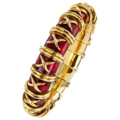 Tiffany Schlumberger Croisillon Red Enamel Gold Bangle Bracelet For Small Wrist