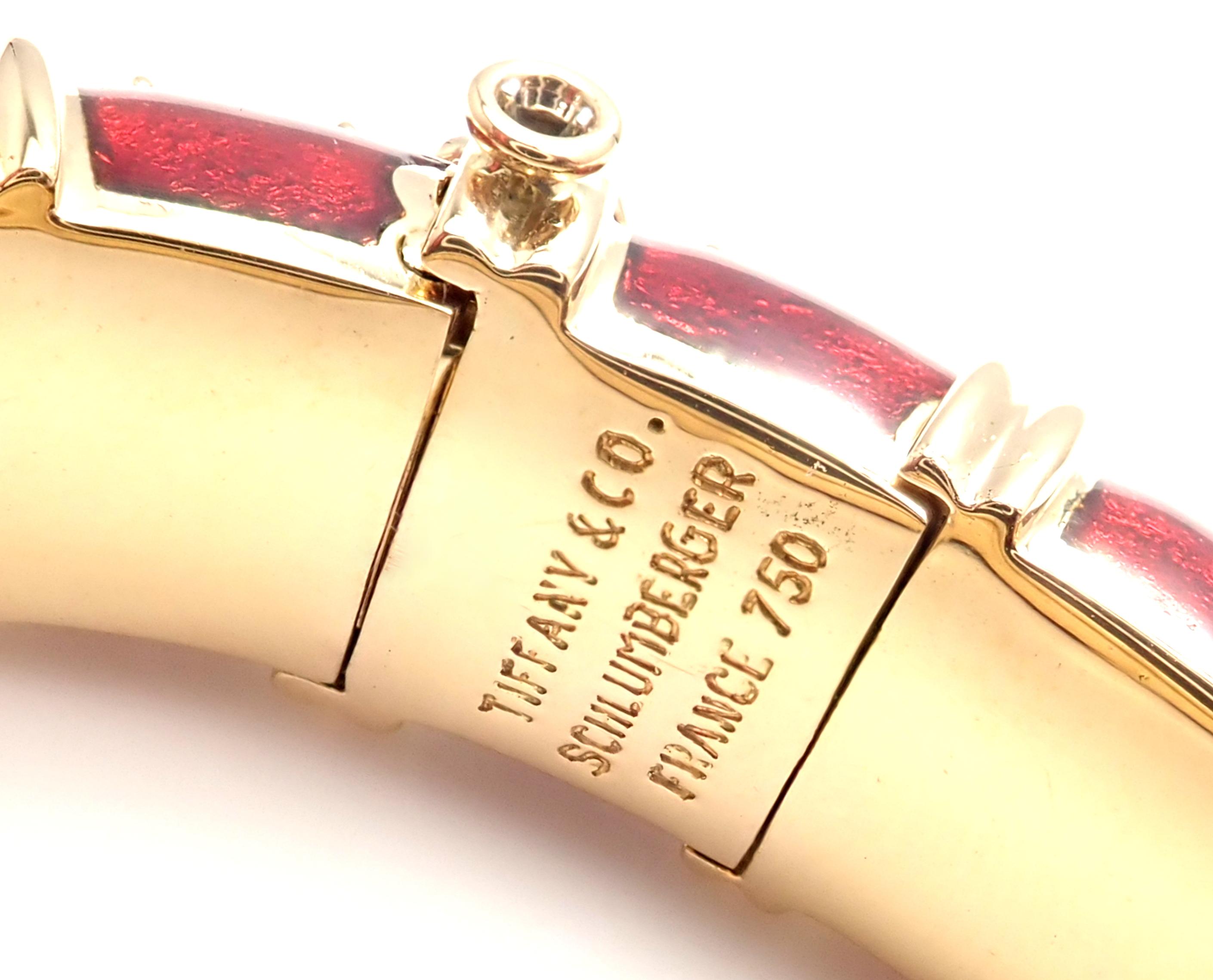 Tiffany & Co. Schlumberger Croissillon Red Enamel Yellow Gold Bangle Bracelet 1