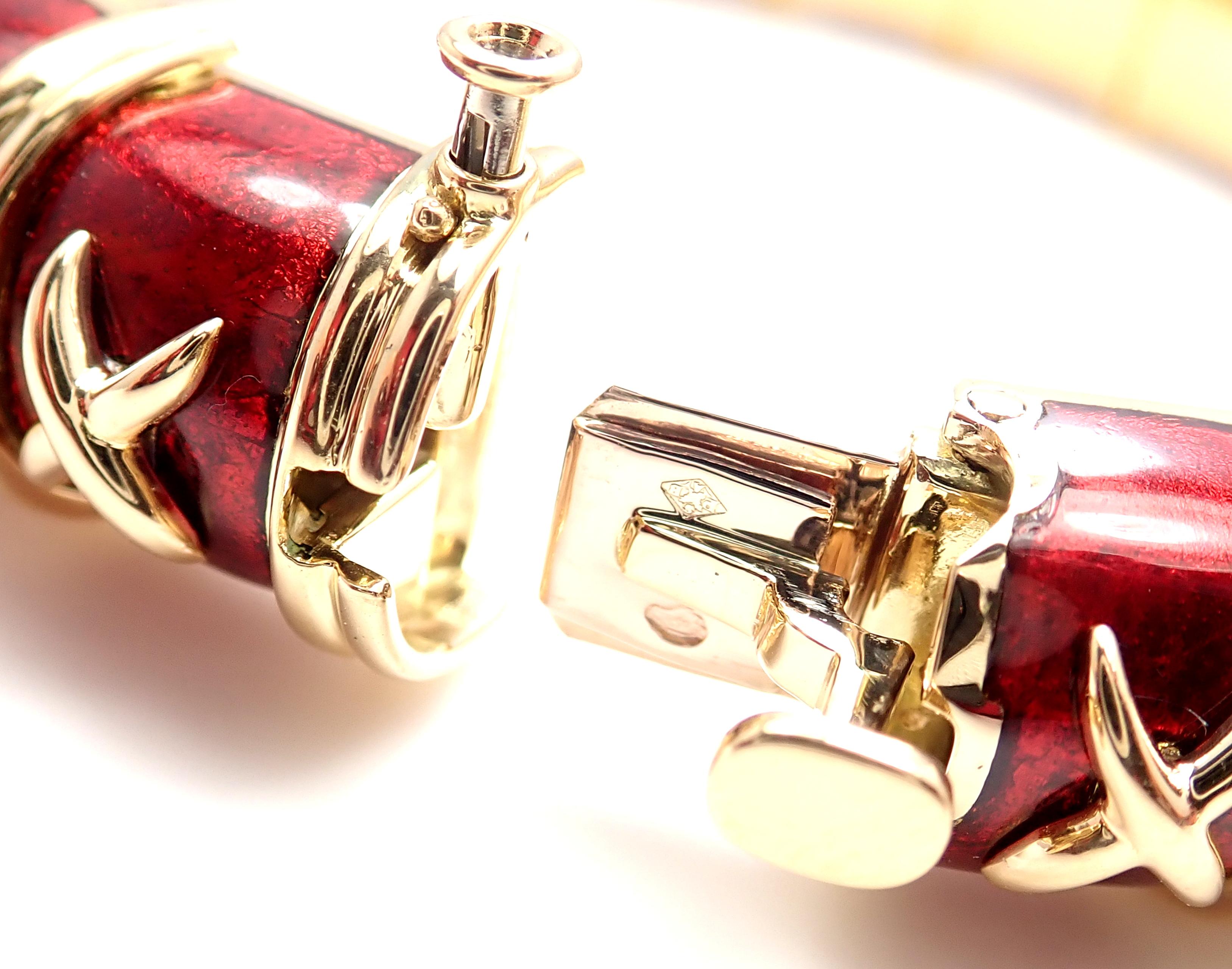 Tiffany & Co. Schlumberger Croissillon Red Enamel Yellow Gold Bangle Bracelet 2
