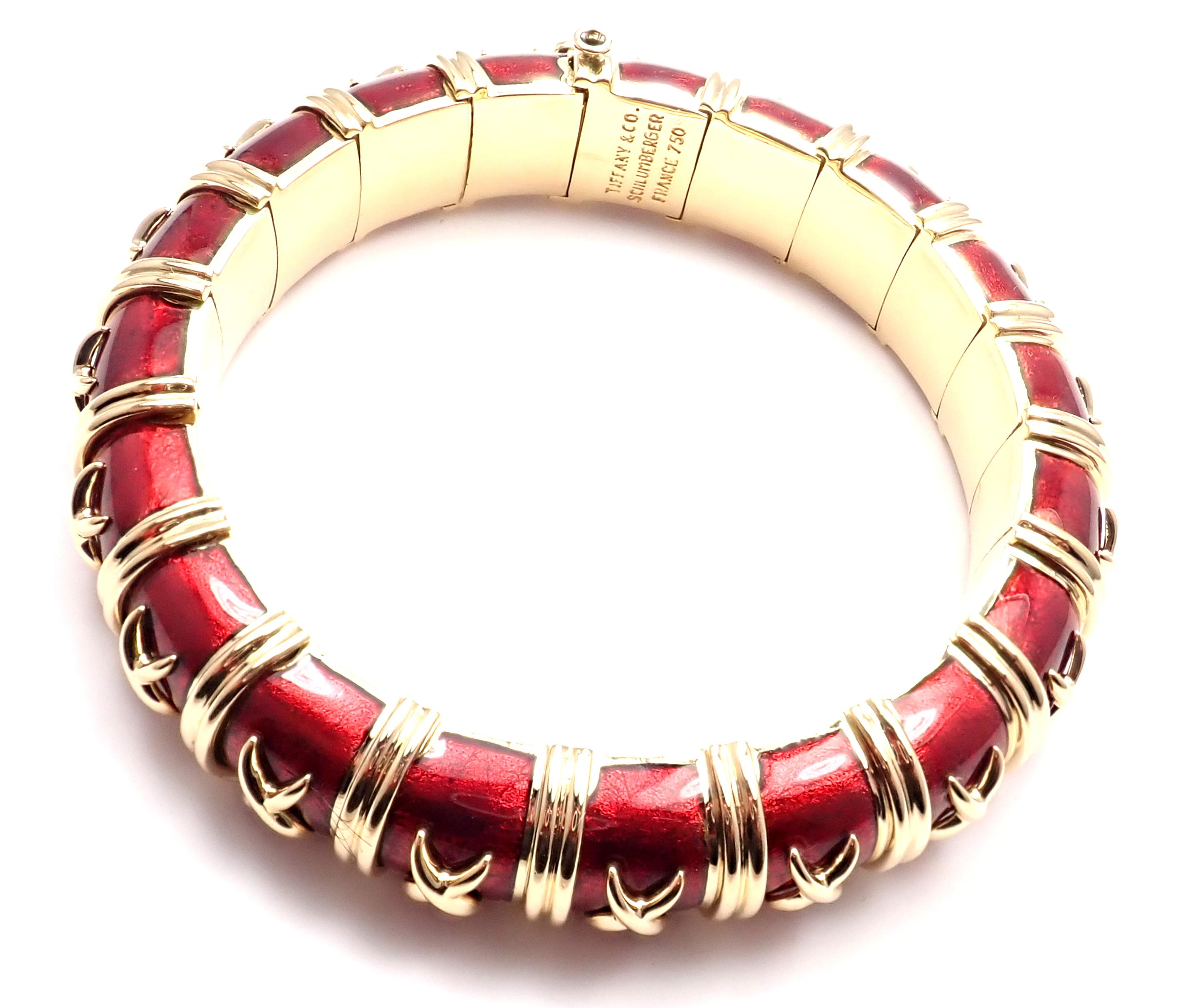 Tiffany & Co. Schlumberger Croissillon Red Enamel Yellow Gold Bangle Bracelet 4