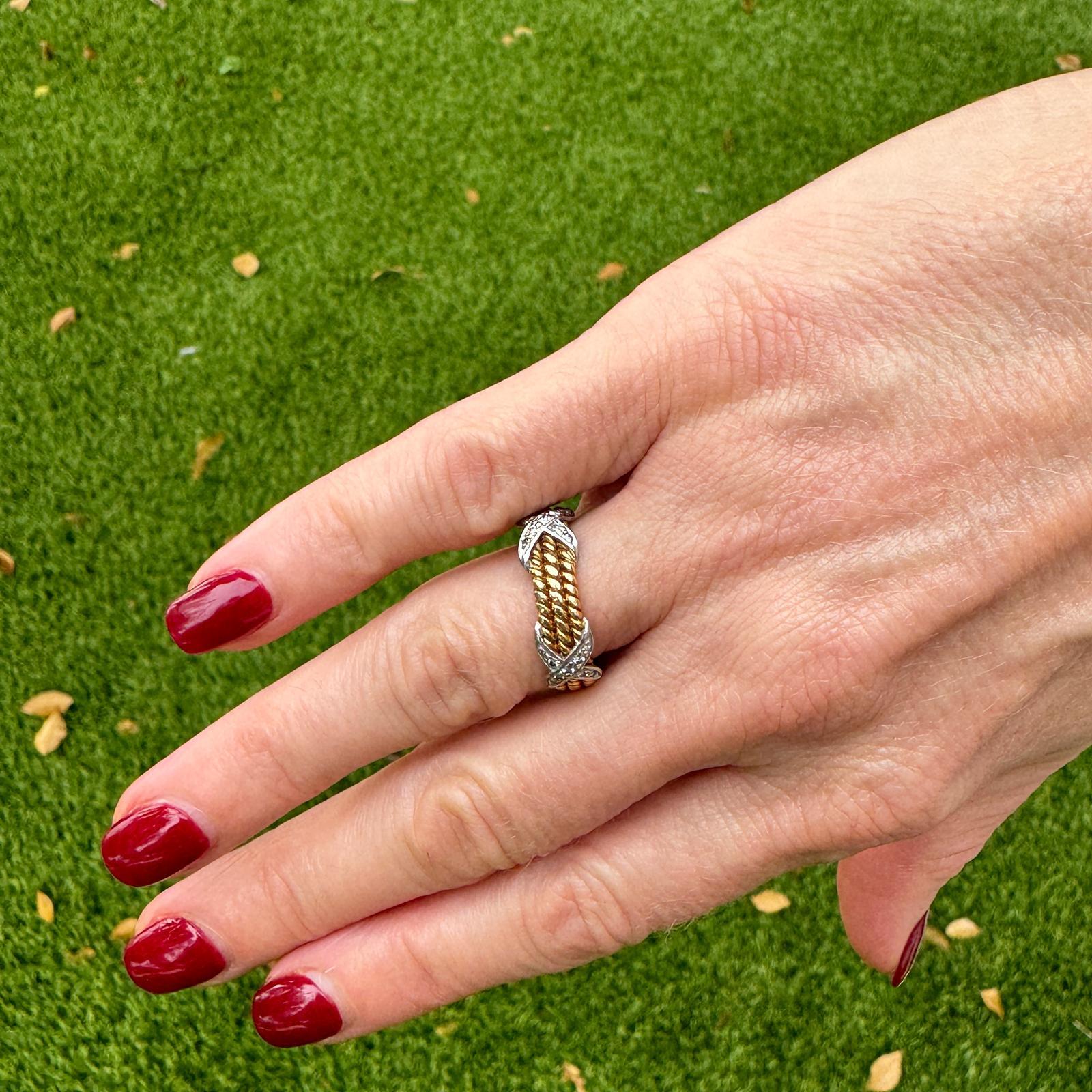 Tiffany & Co. Schlumberger Diamant 18 Karat Gelbgold Dreireihiger X-Ring mit Diamanten Gr. 8 (Moderne)