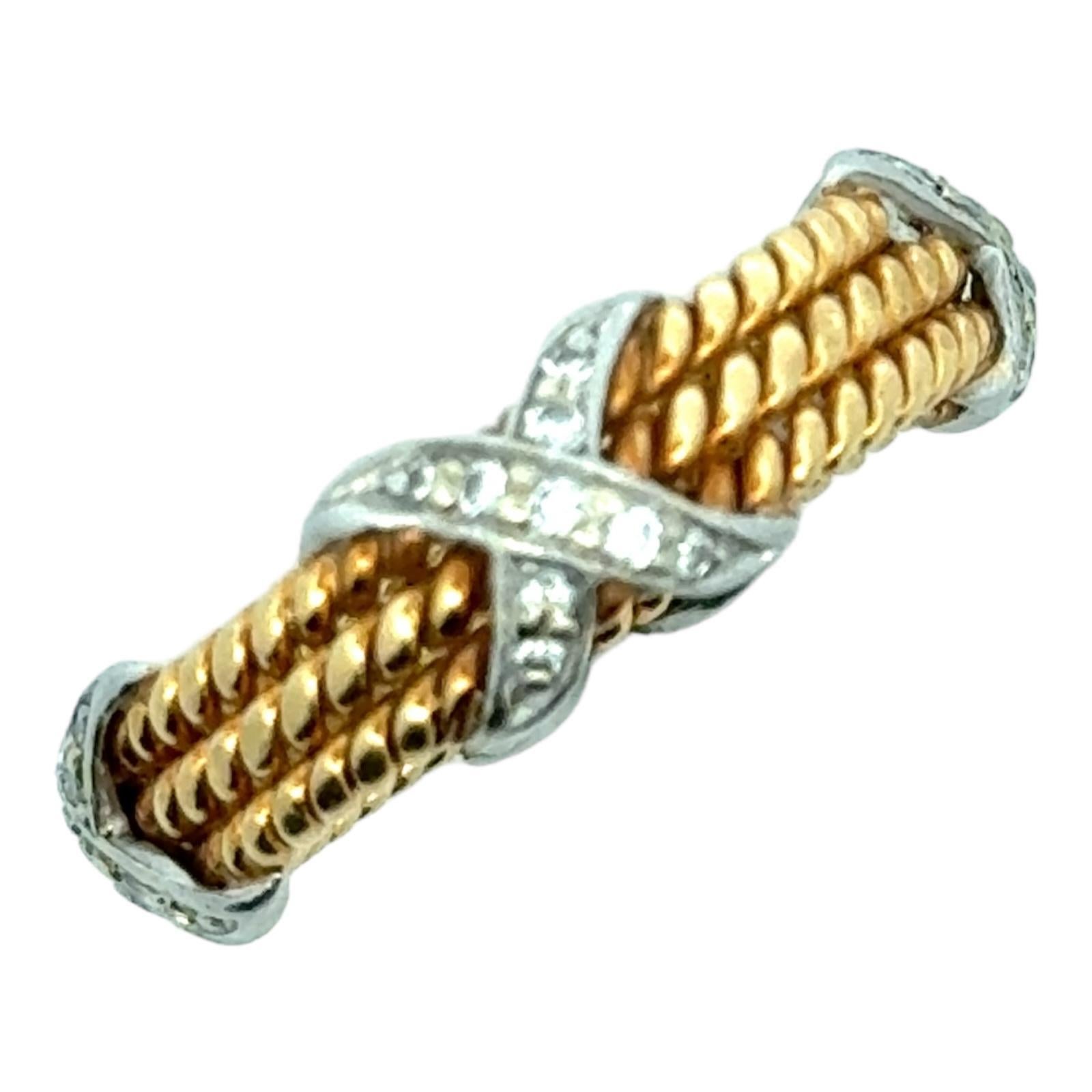 Tiffany & Co. Schlumberger Diamond 18 Karat Yellow Gold Three-Row X Ring Sz 8 For Sale 3