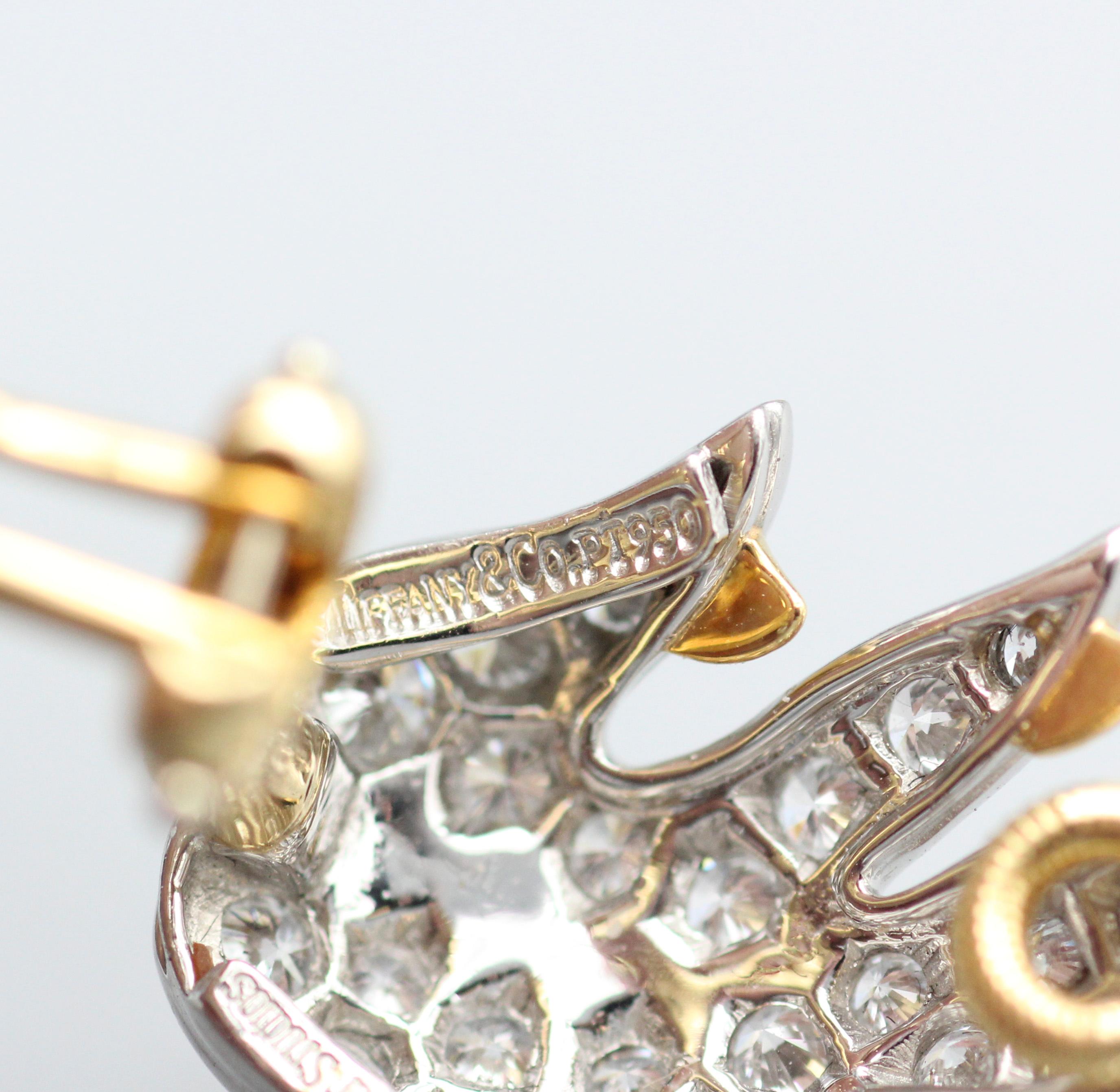 Tiffany & Co. Schlumberger Diamant-Ohrringe aus 18 Karat Gold und Platin mit Blattgold Damen im Angebot