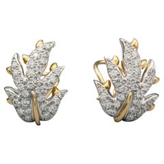 Tiffany & Co. Schlumberger Diamond 18k Gold Platinum Leaf Earrings