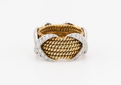 Tiffany & Co. Schlumberger Diamond 18K Gold Platinum Rope Band Size 5.5