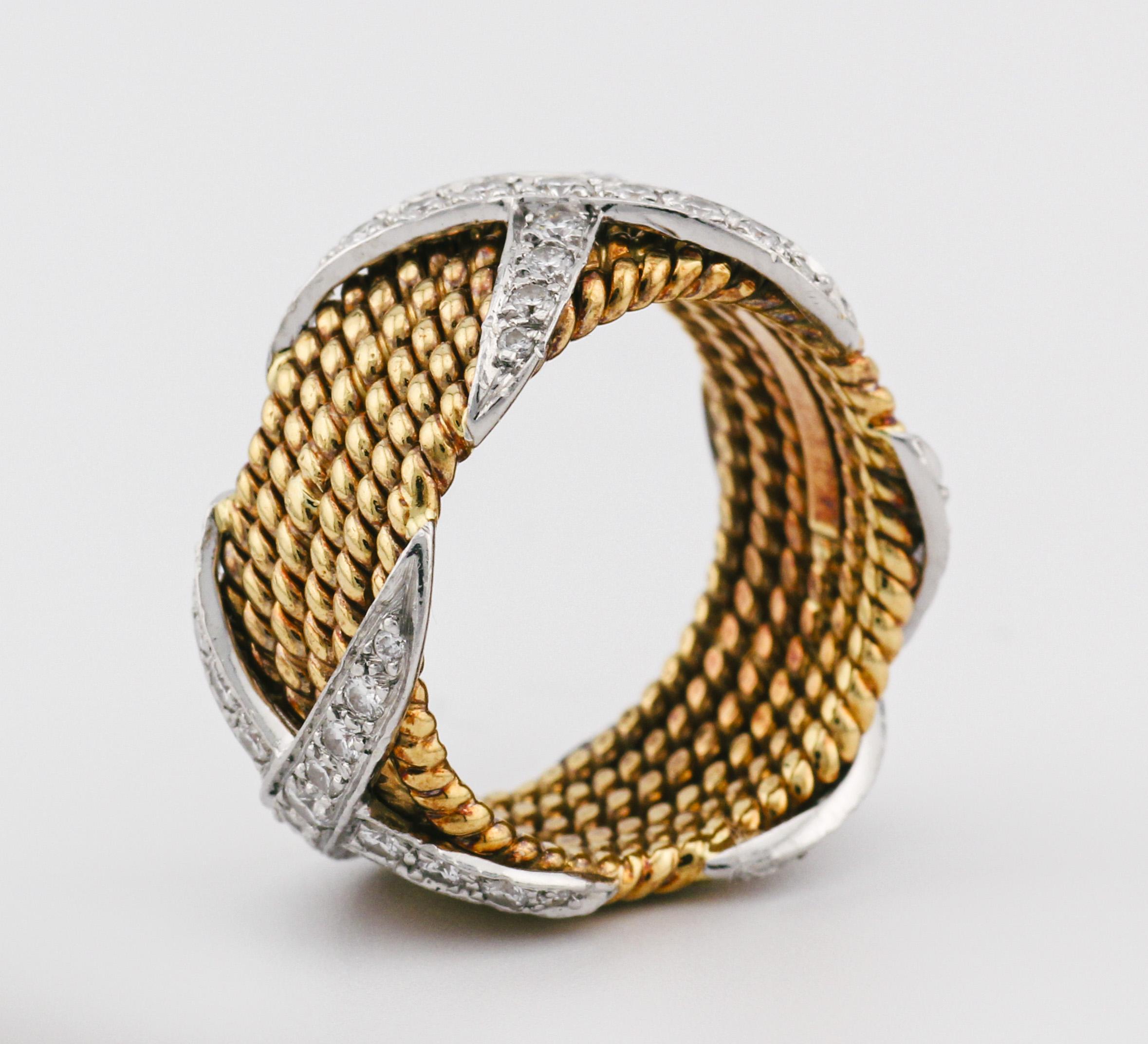 Tiffany & Co. Schlumberger Diamant 18K Gold Platin Seilband Größe 5,5 Damen im Angebot