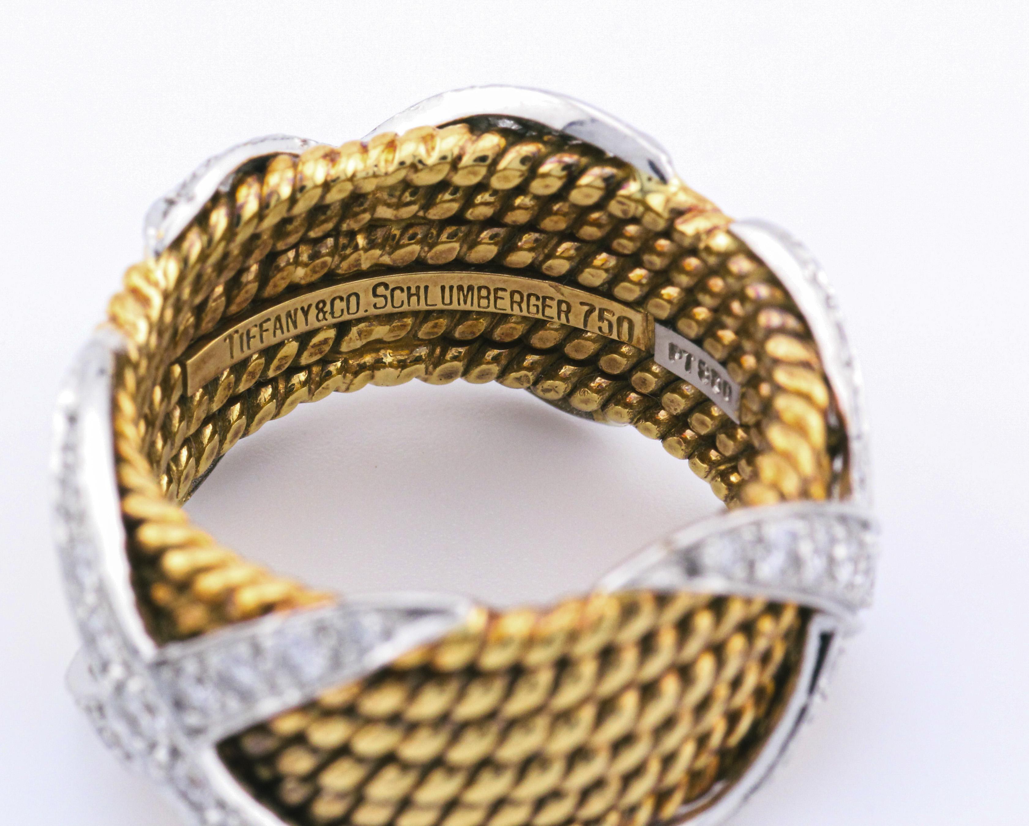 Tiffany & Co. Schlumberger Diamant 18K Gold Platin Seilband Größe 5,5 im Angebot 1