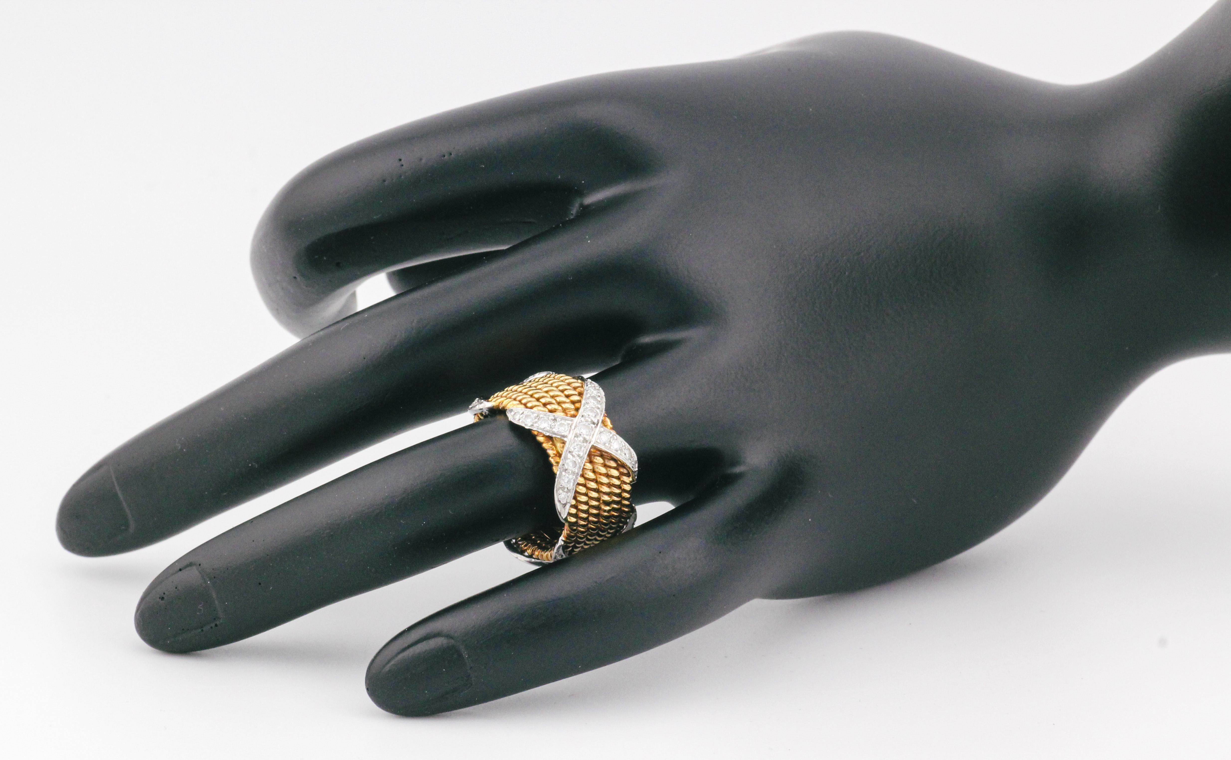 Tiffany & Co. Schlumberger Diamant 18K Gold Platin Seilband Größe 5,5 im Angebot 3