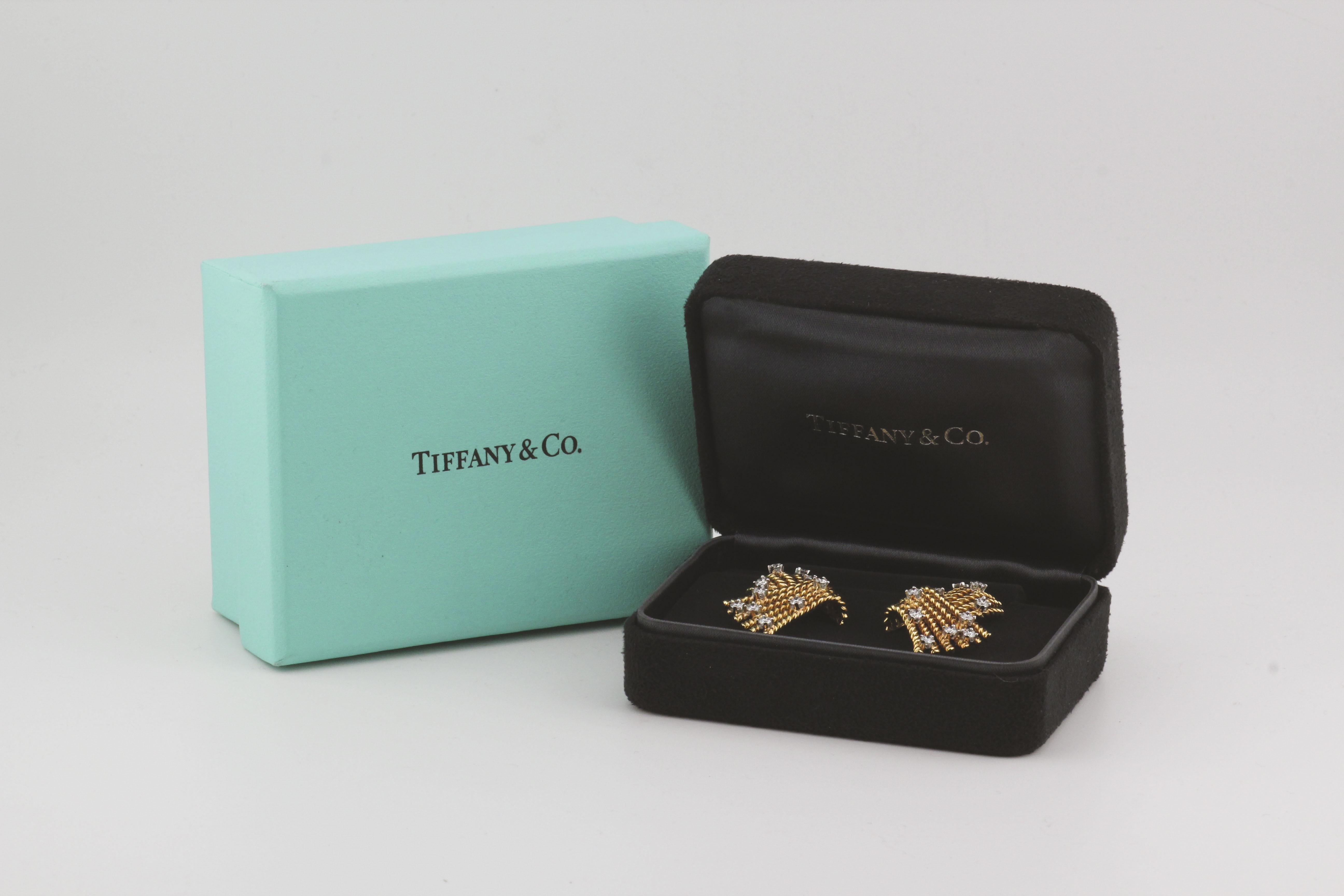 Tiffany & Co. Schlumberger Diamond 18k Gold V-Rope Ear Clips Earrings 5
