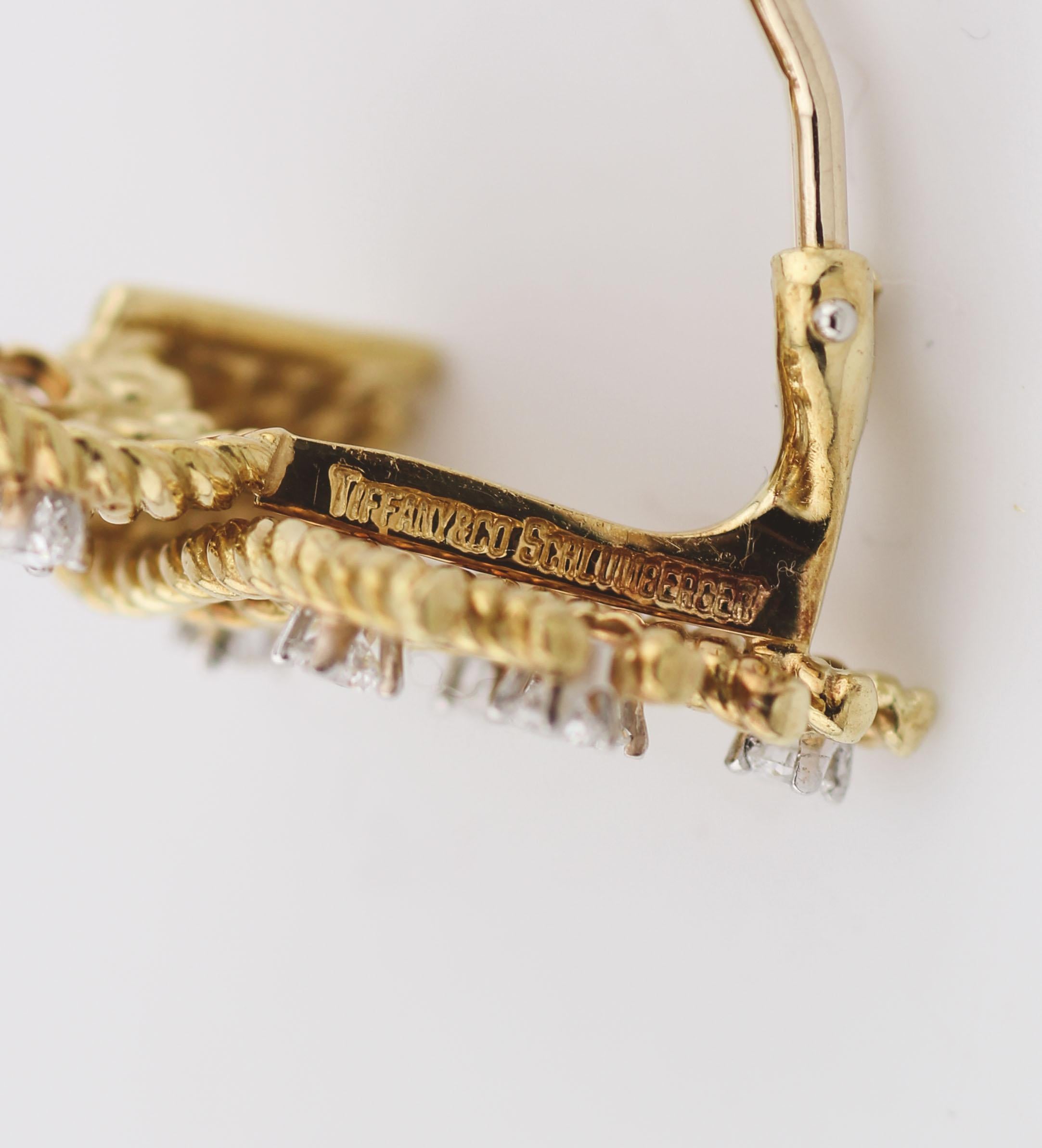 Tiffany & Co. Schlumberger Diamond 18k Gold V-Rope Ear Clips Earrings 2