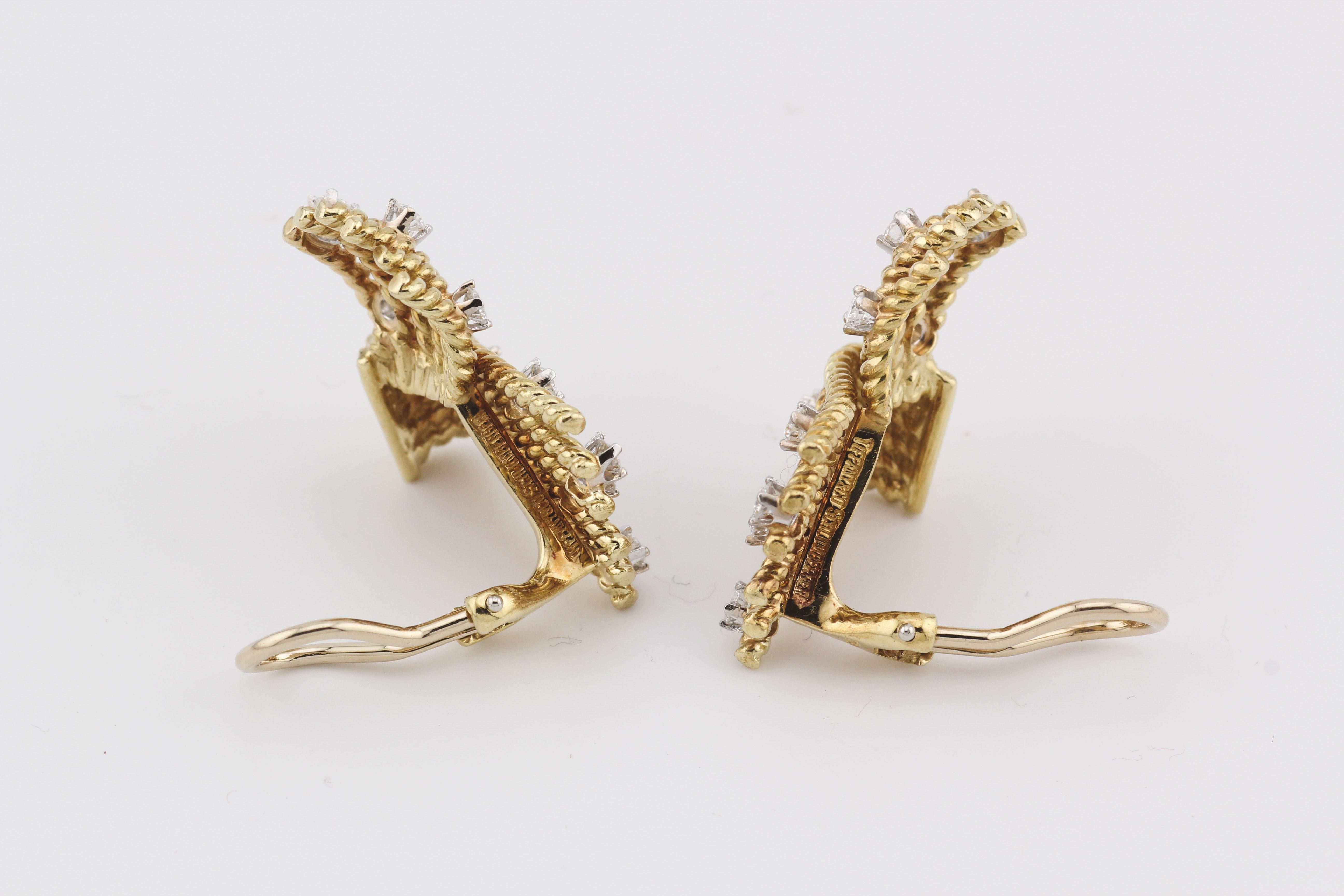 Tiffany & Co. Schlumberger Diamond 18k Gold V-Rope Ear Clips Earrings 3