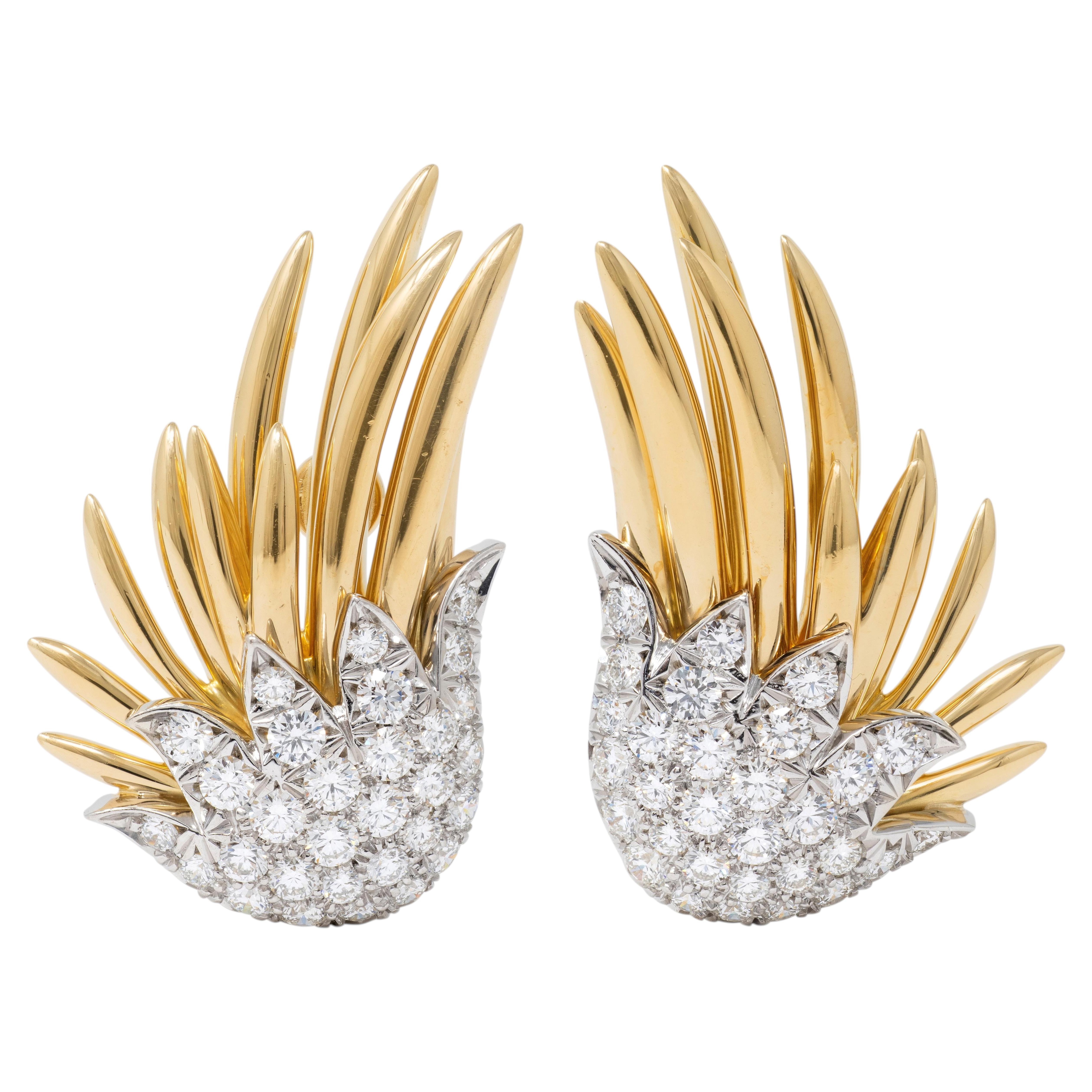 Tiffany & Co. Schlumberger Diamant Platine 18K Boucles d'oreilles flamme Vintage