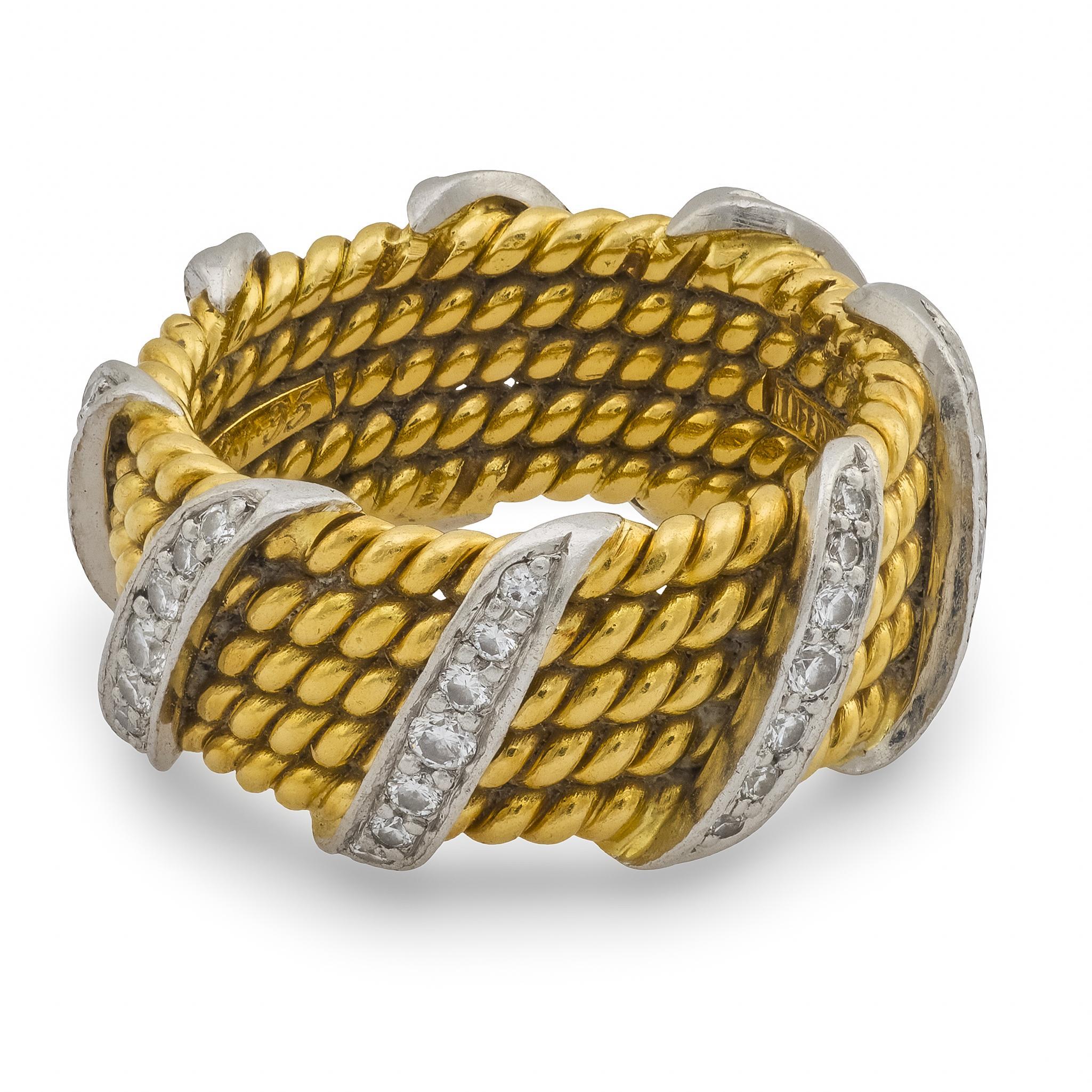 Modern Tiffany & Co. Schlumberger diamond 18k yellow gold and platinum band For Sale