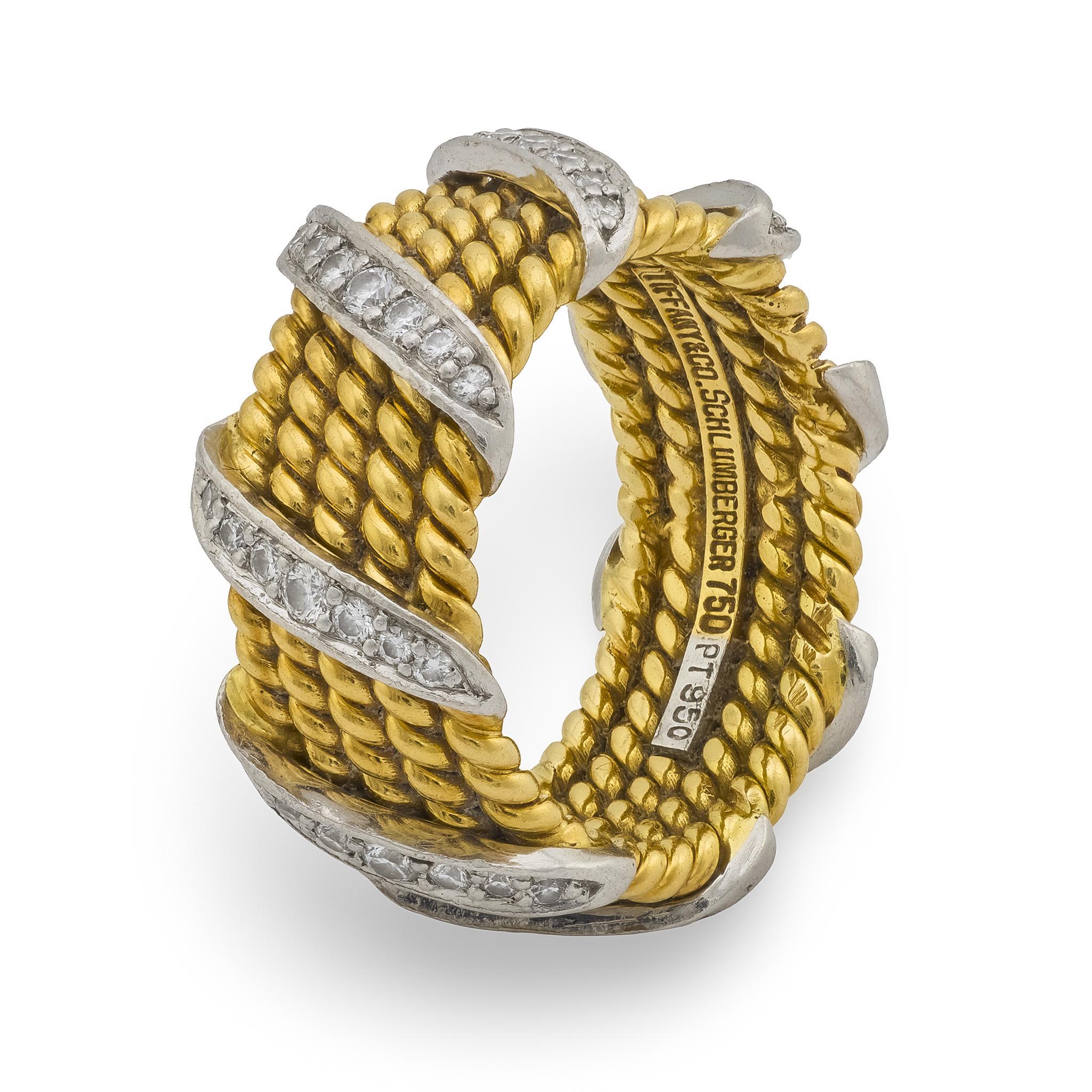 Tiffany & Co. Fascia con diamante Schlumberger in oro giallo 18 carati e platino
