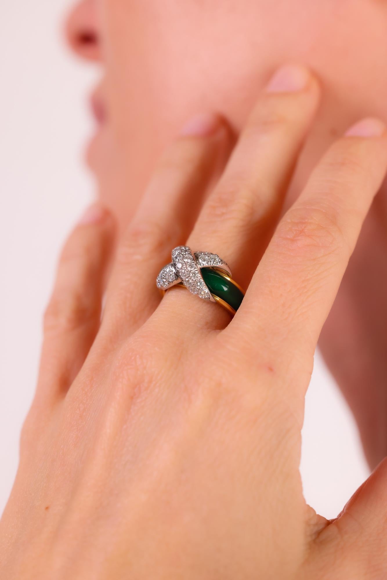 Tiffany & Co. Schlumberger: 18 Karat Gelbgold X-Ring mit Diamanten und Emaille (Brillantschliff)