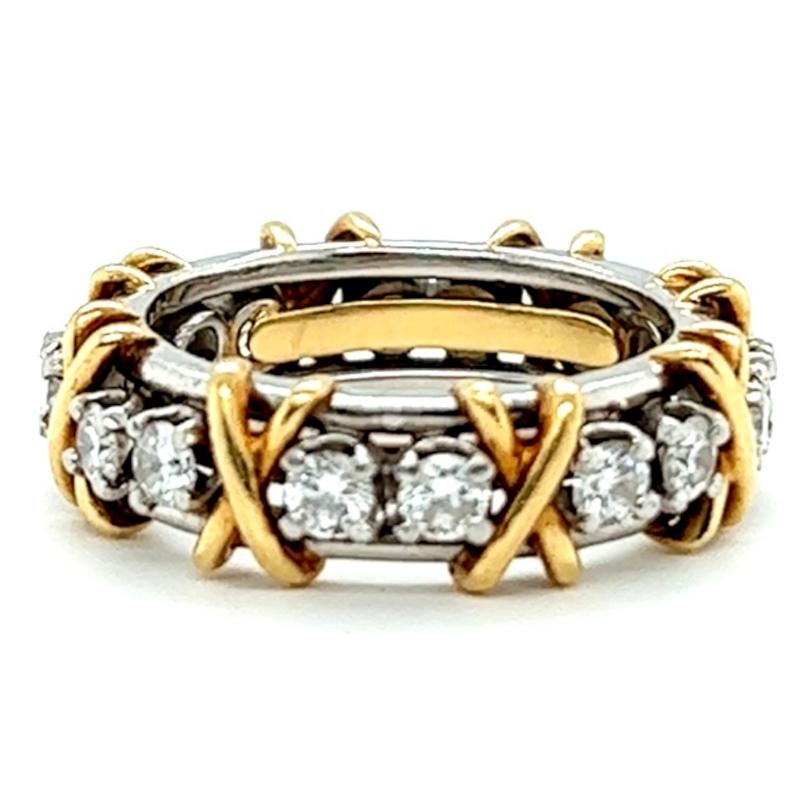 Round Cut Tiffany & Co Schlumberger Diamond 18K Yellow Gold Platinum Sixteen Stone Ring