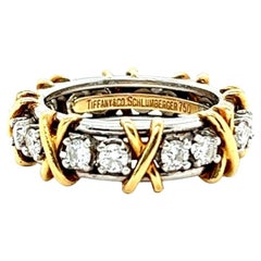 Sechzehnsteiniger Ring von Tiffany & Co Schlumberger, Diamant 18 Karat Gelbgold Platin