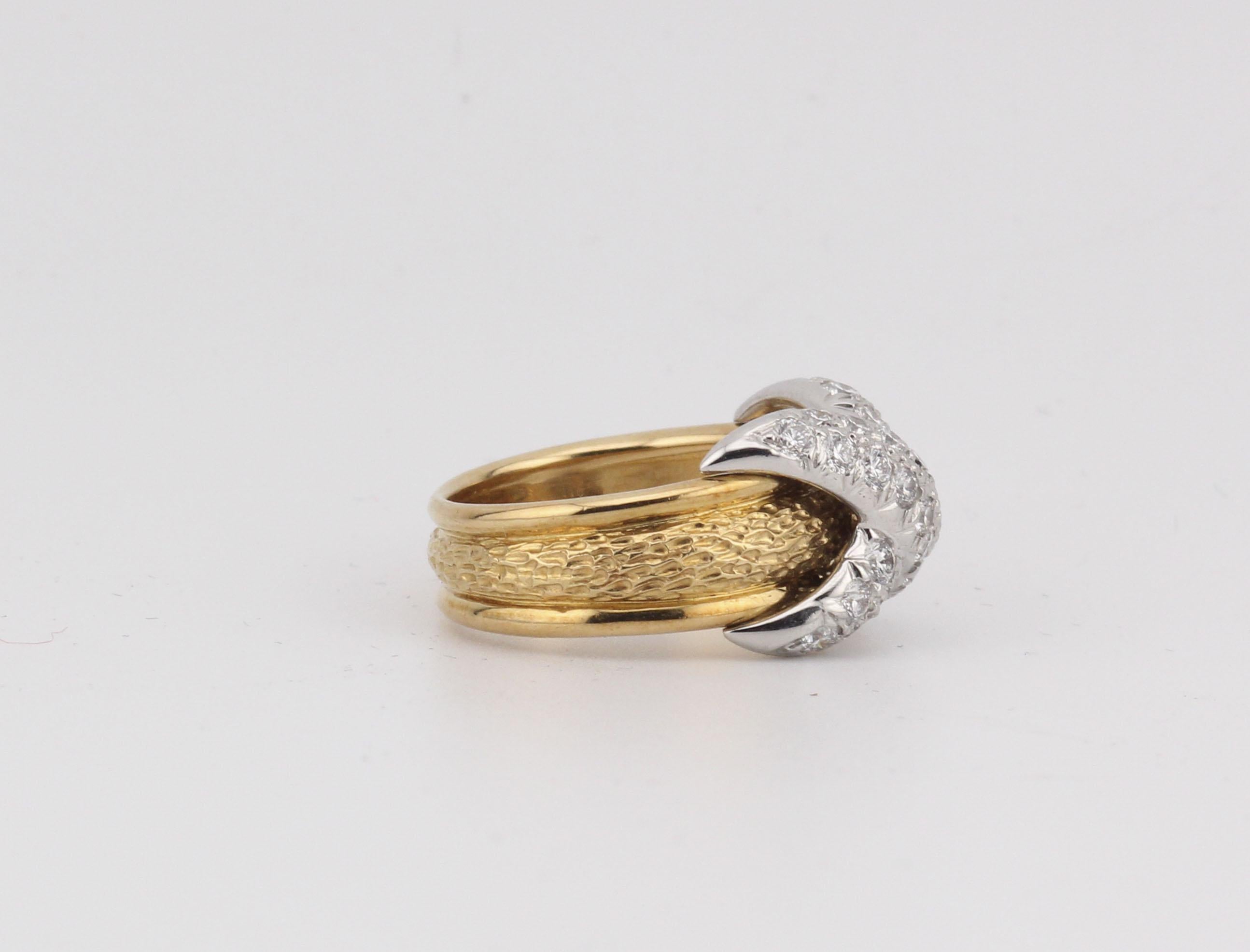 Tiffany & Co. Schlumberger Diamond 18K Yellow Gold Platinum X Ring Size 5 In Good Condition In Simpsonville, SC