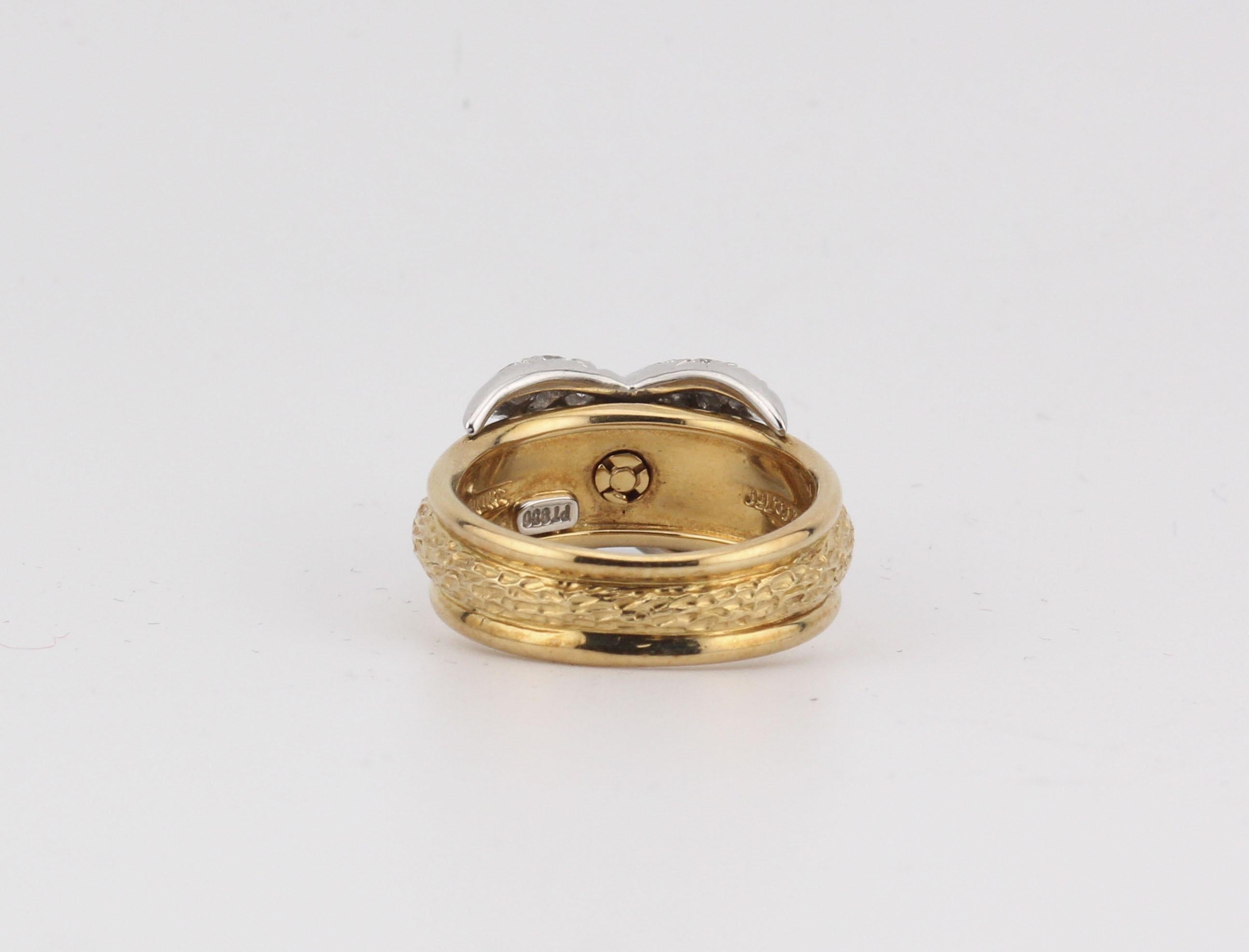 Women's Tiffany & Co. Schlumberger Diamond 18K Yellow Gold Platinum X Ring Size 5
