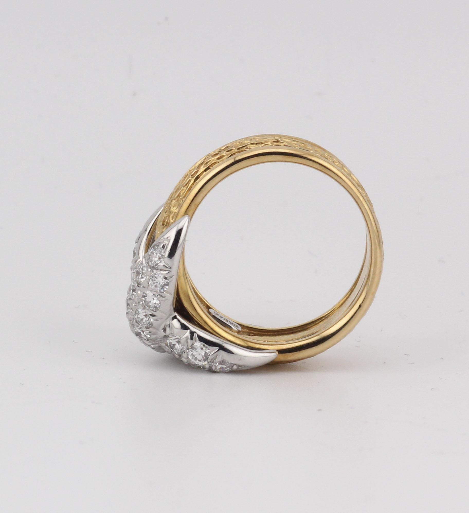Tiffany & Co. Schlumberger Diamond 18K Yellow Gold Platinum X Ring Size 5 2