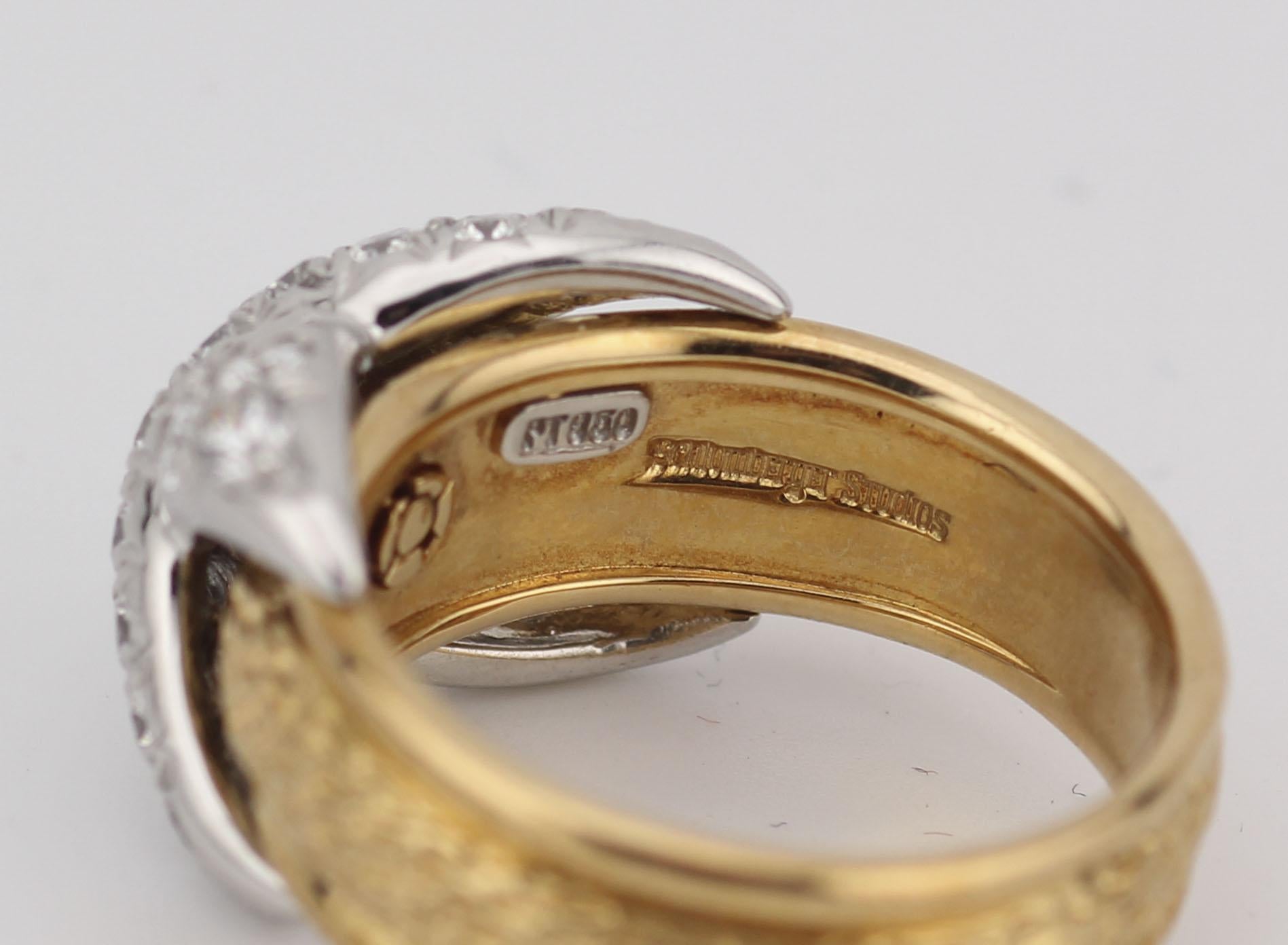 Tiffany & Co. Schlumberger Diamond 18K Yellow Gold Platinum X Ring Size 5 3