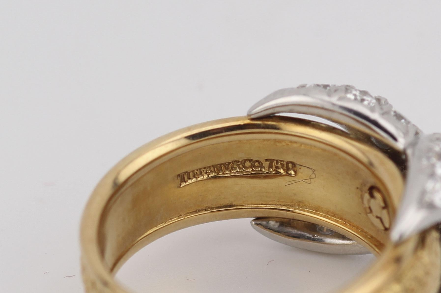 Tiffany & Co. Schlumberger Diamond 18K Yellow Gold Platinum X Ring Size 5 4