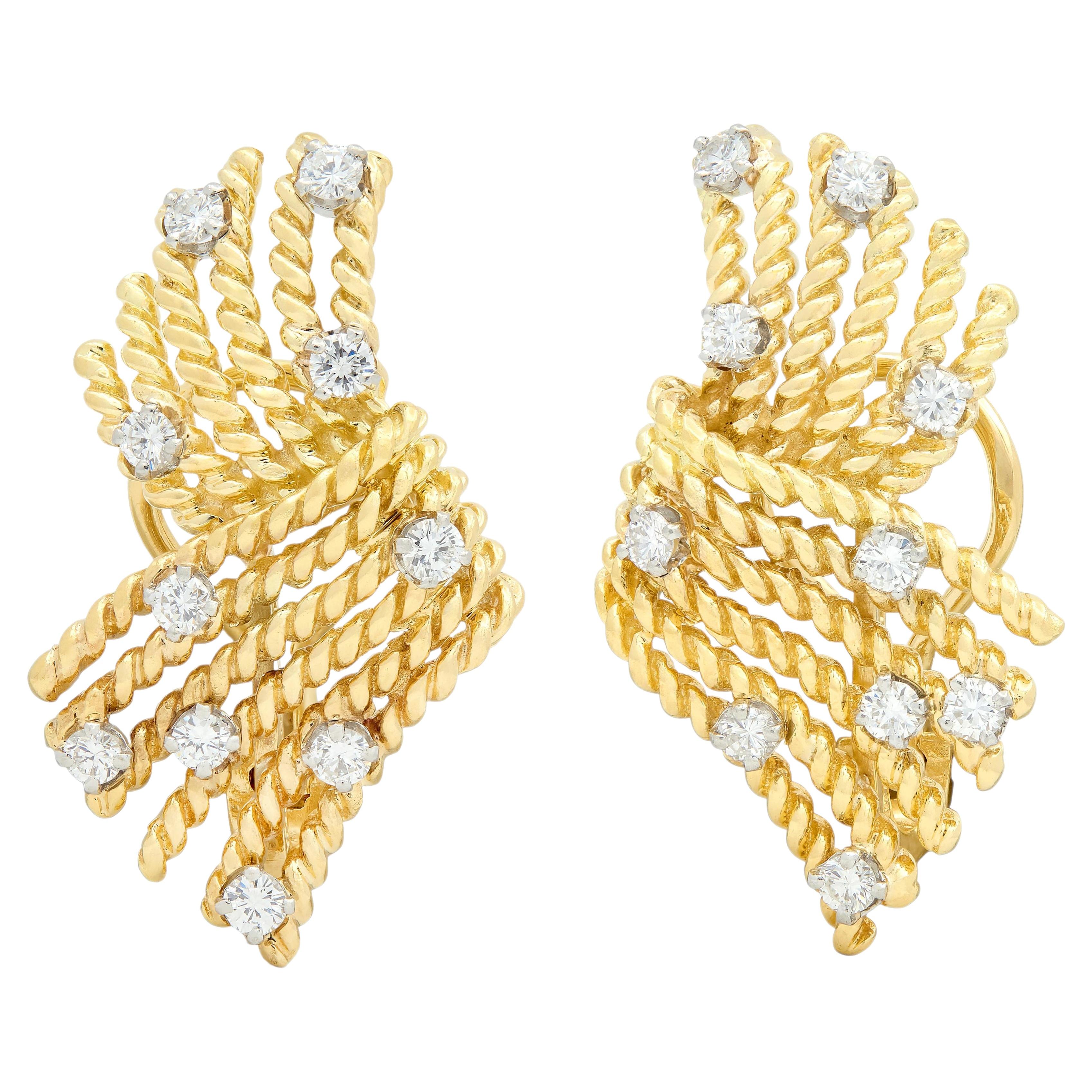 Tiffany & Co. Pendientes Abanico en V de Diamantes Schlumberger en Oro Amarillo de 18 K